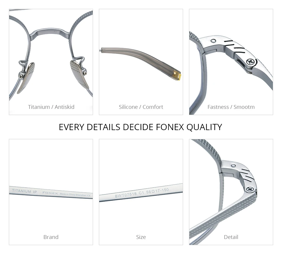 FONEX Pure Titanium Glasses Frame Men New Brand Design Square Eyeglasses Ultralight-Weight Japanese High Quality Eyewear 07518
