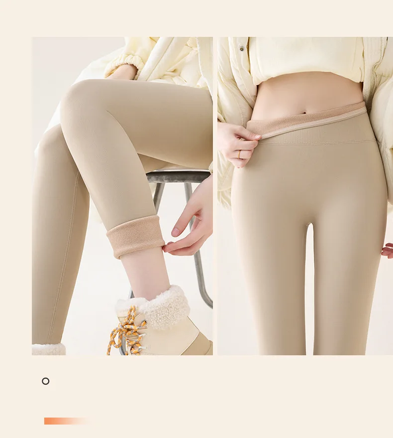 BIVIGAOS Autumn Winter High Waist Fleece Sharkskin Leggings Women Seamless Slim Tight-Fit Velvet Thickened Elastic Warm leggings