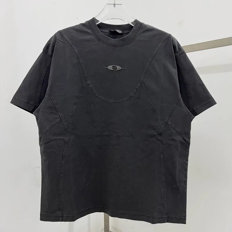 Embroidered Logo Patchwork T Shirt Men Women Oversized T-shirt Top Tees