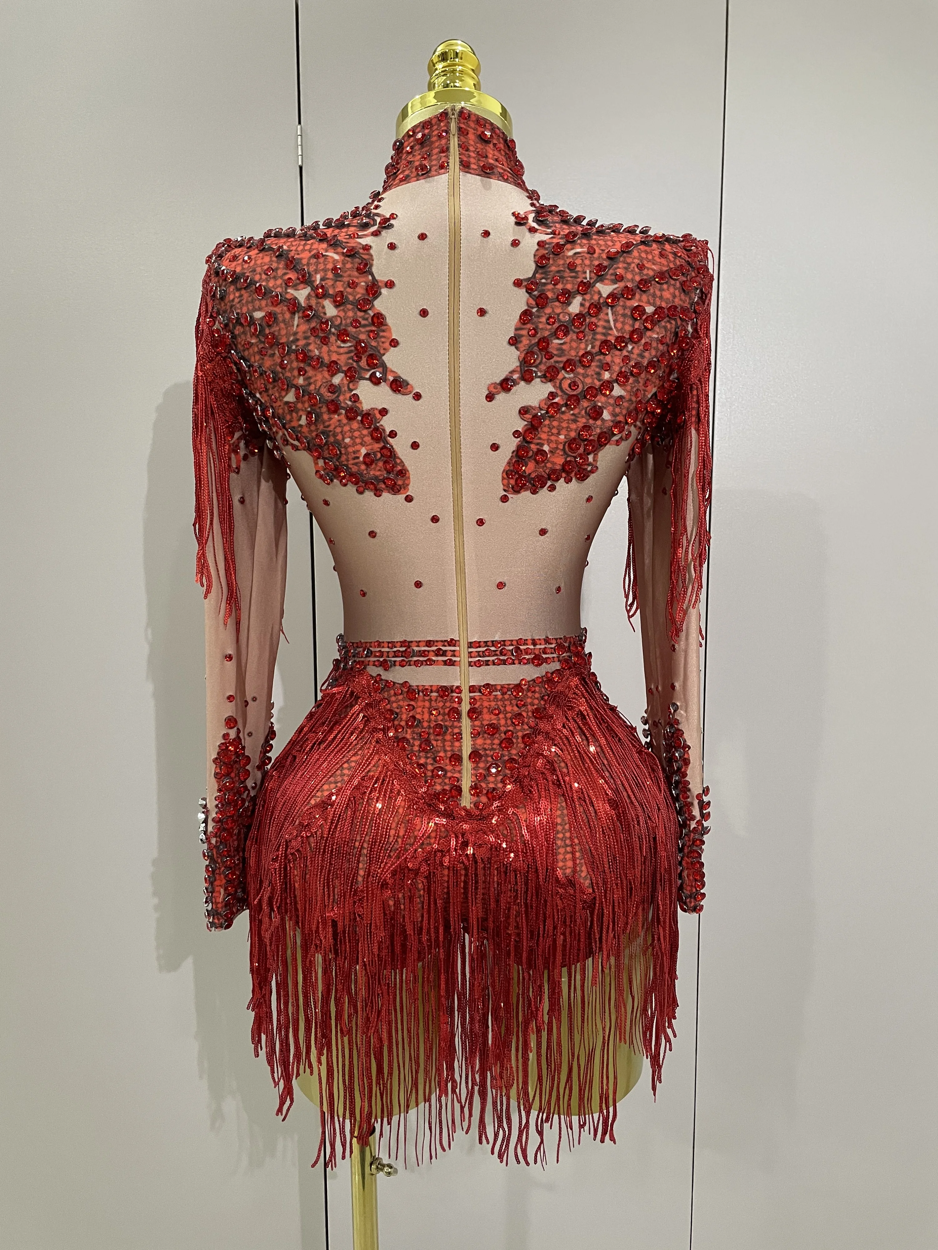 Women Sparkly Rhinestone Sequin Tassel Stretch Bodysuits 2025 New Arrival Birthday Party Nightclub Dj Stage Performance Costume
