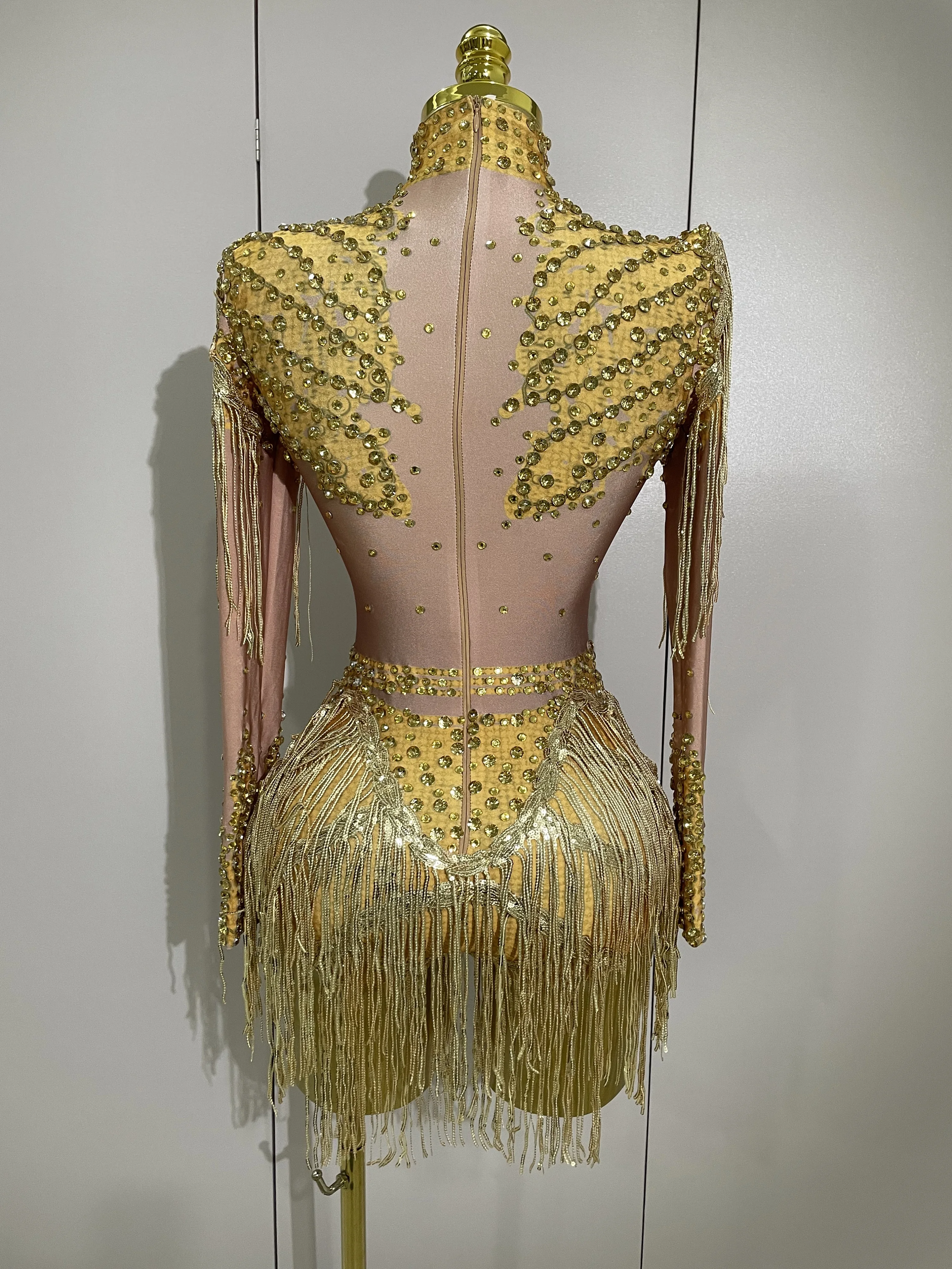 Women Sparkly Rhinestone Sequin Tassel Stretch Bodysuits 2025 New Arrival Birthday Party Nightclub Dj Stage Performance Costume