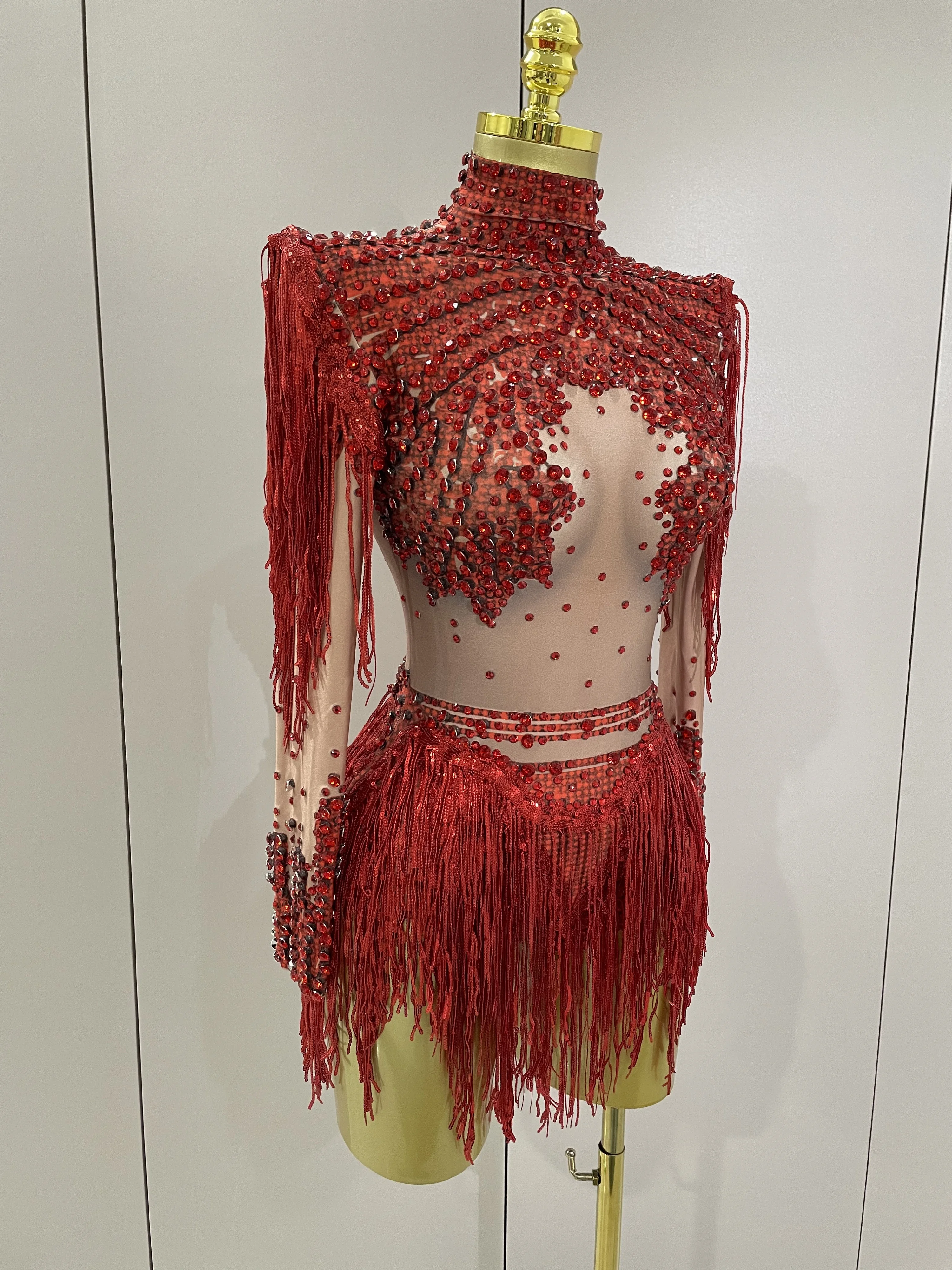 Women Sparkly Rhinestone Sequin Tassel Stretch Bodysuits 2025 New Arrival Birthday Party Nightclub Dj Stage Performance Costume
