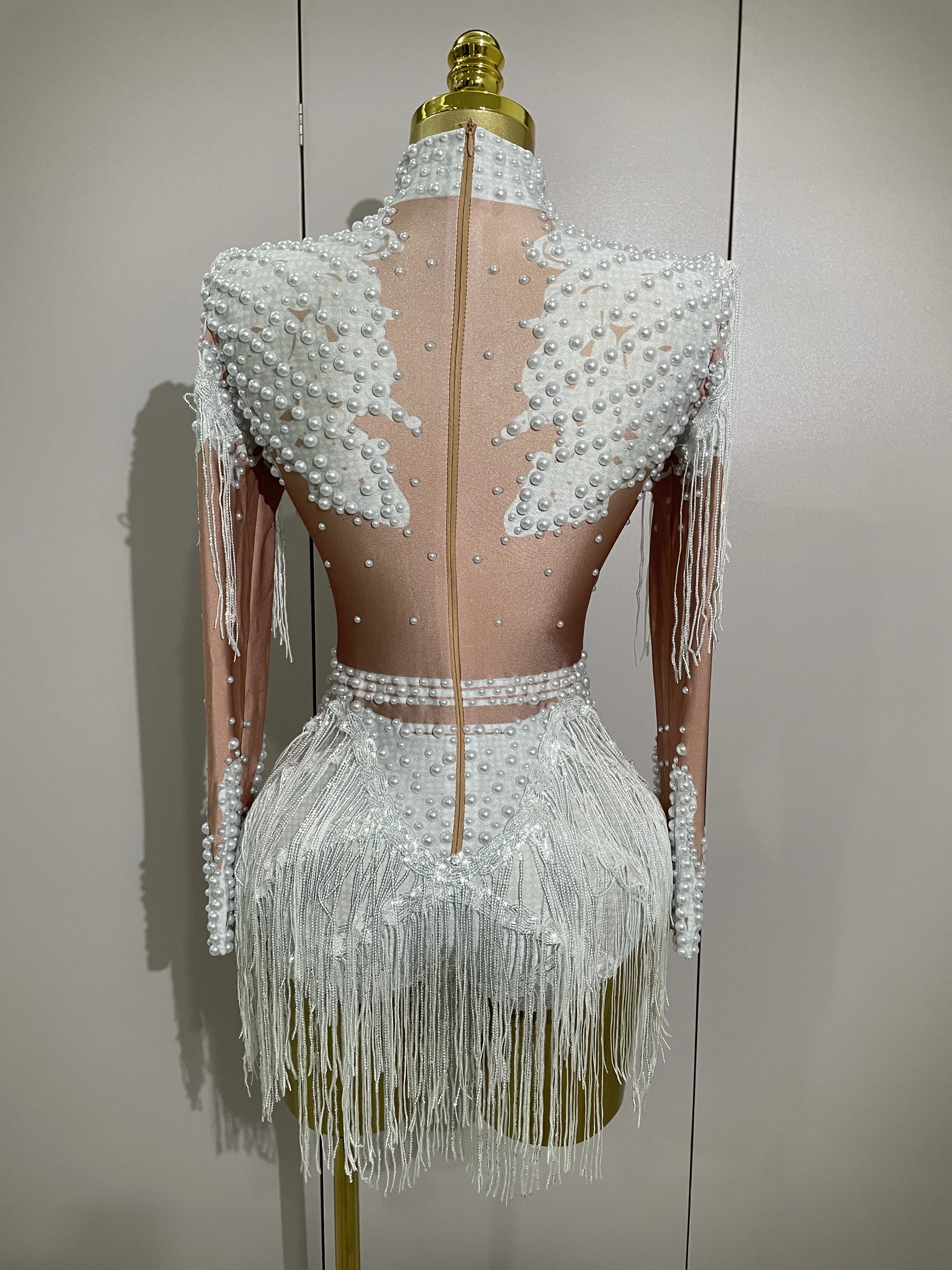 Women Sparkly Rhinestone Sequin Tassel Stretch Bodysuits 2025 New Arrival Birthday Party Nightclub Dj Stage Performance Costume