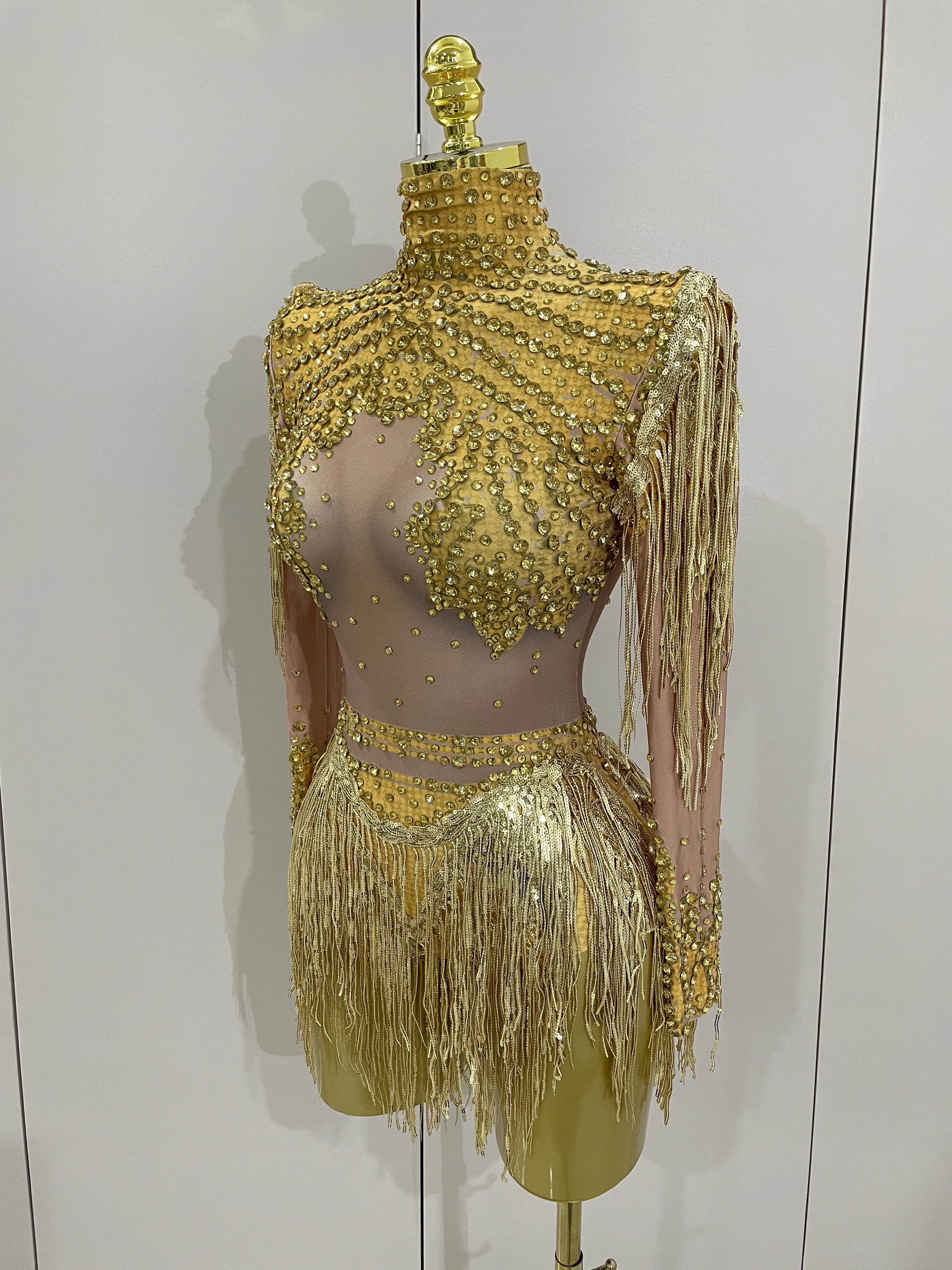 Women Sparkly Rhinestone Sequin Tassel Stretch Bodysuits 2025 New Arrival Birthday Party Nightclub Dj Stage Performance Costume