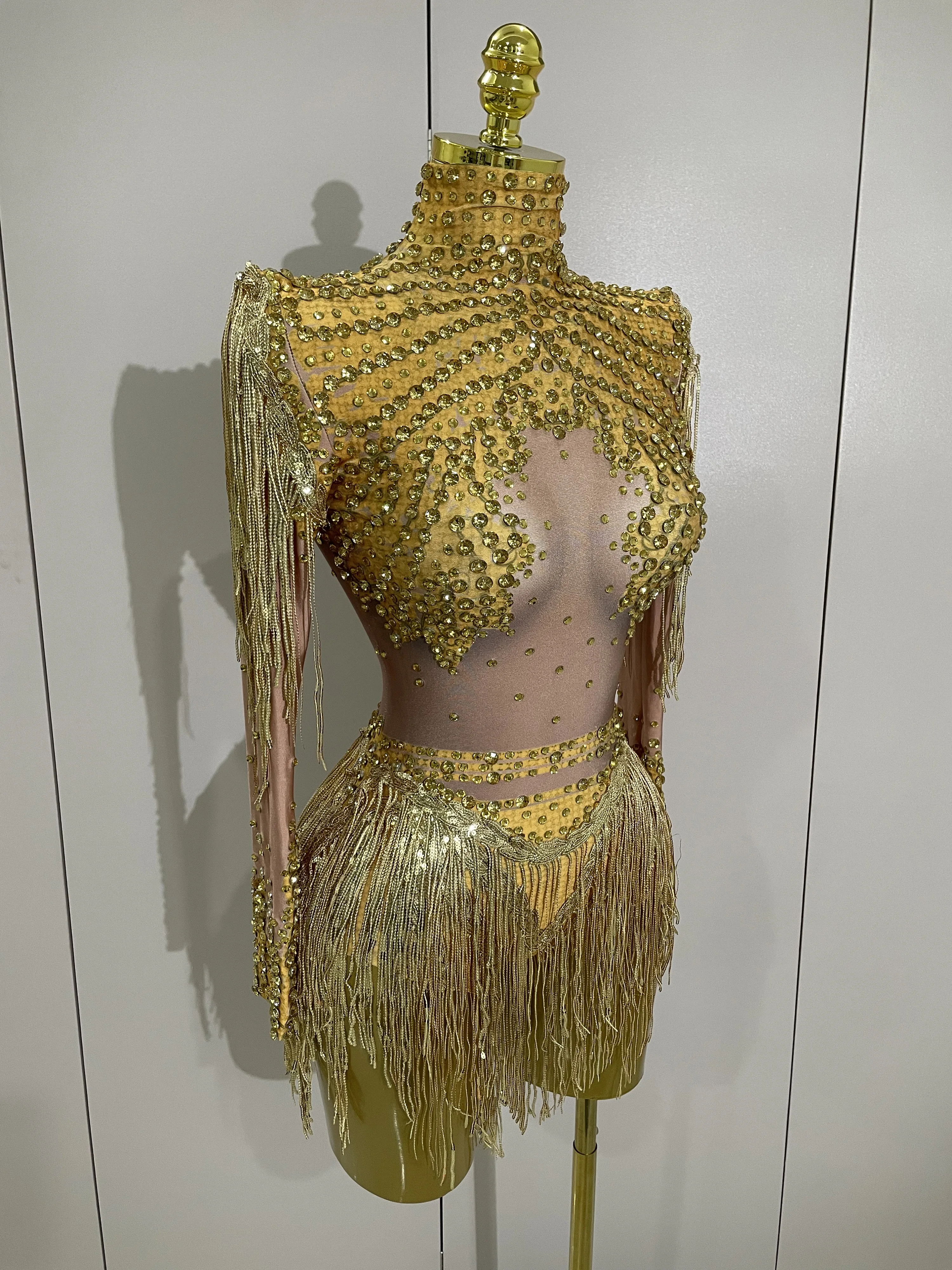 Women Sparkly Rhinestone Sequin Tassel Stretch Bodysuits 2025 New Arrival Birthday Party Nightclub Dj Stage Performance Costume