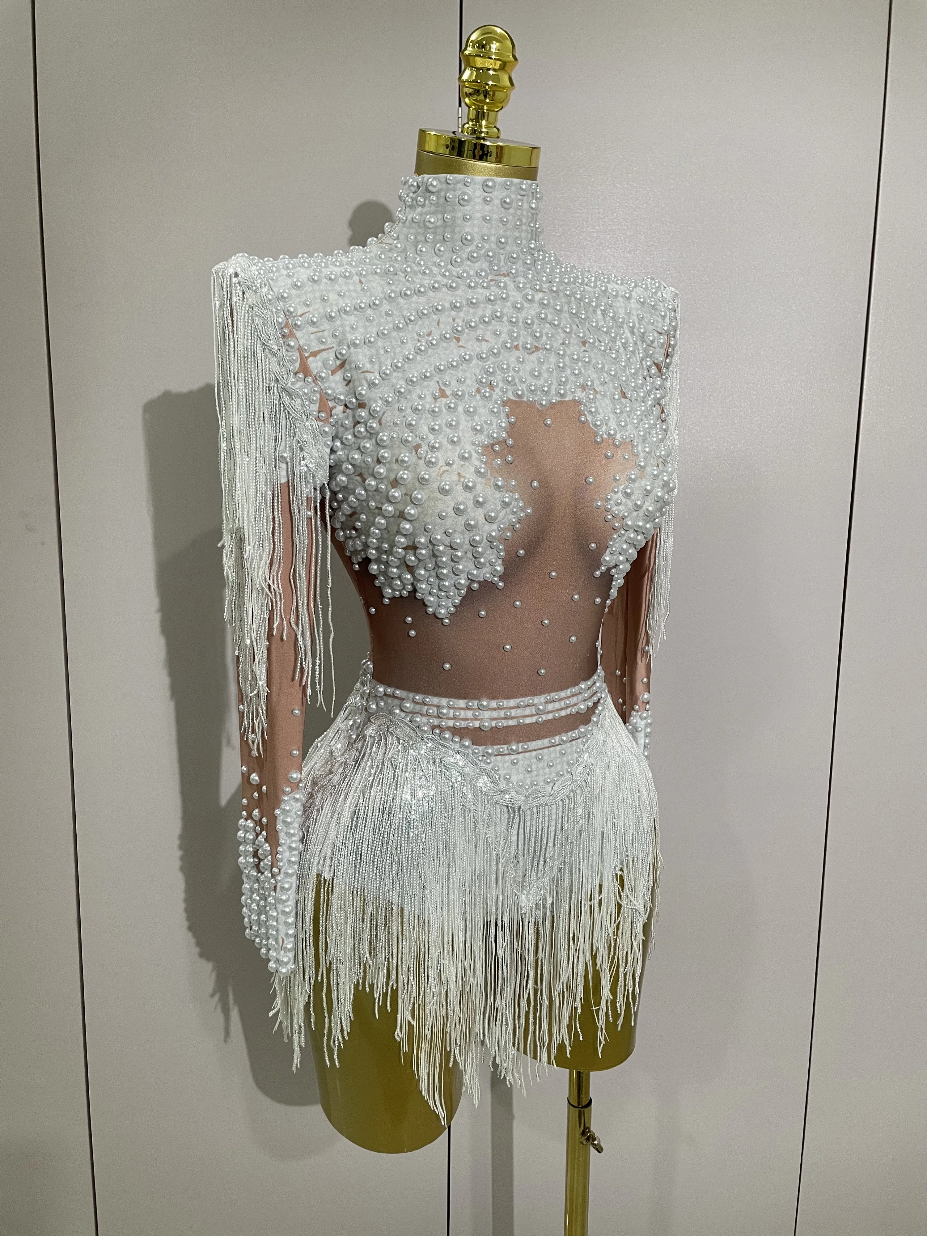 Women Sparkly Rhinestone Sequin Tassel Stretch Bodysuits 2025 New Arrival Birthday Party Nightclub Dj Stage Performance Costume