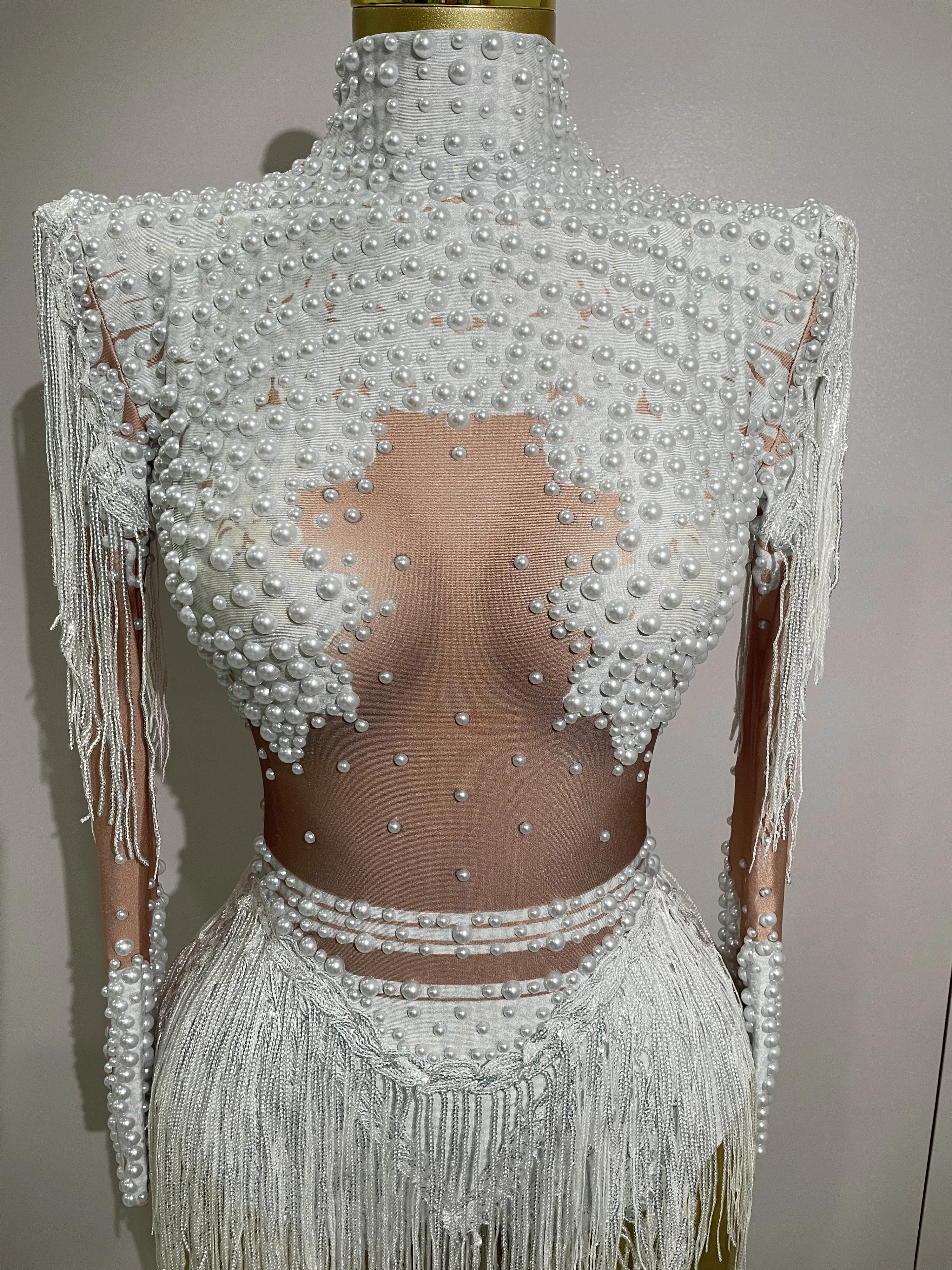 Women Sparkly Rhinestone Sequin Tassel Stretch Bodysuits 2025 New Arrival Birthday Party Nightclub Dj Stage Performance Costume