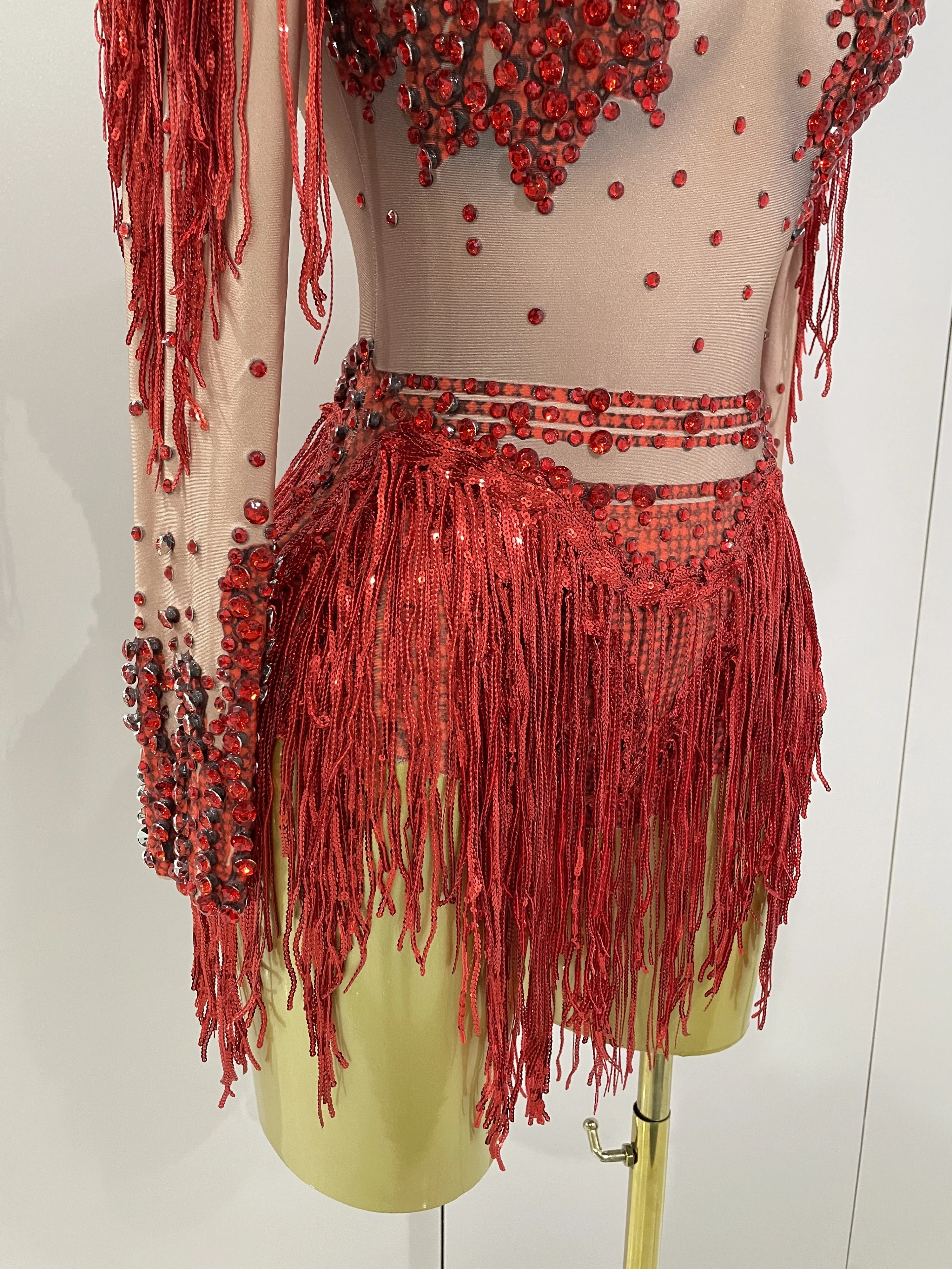 Women Sparkly Rhinestone Sequin Tassel Stretch Bodysuits 2025 New Arrival Birthday Party Nightclub Dj Stage Performance Costume