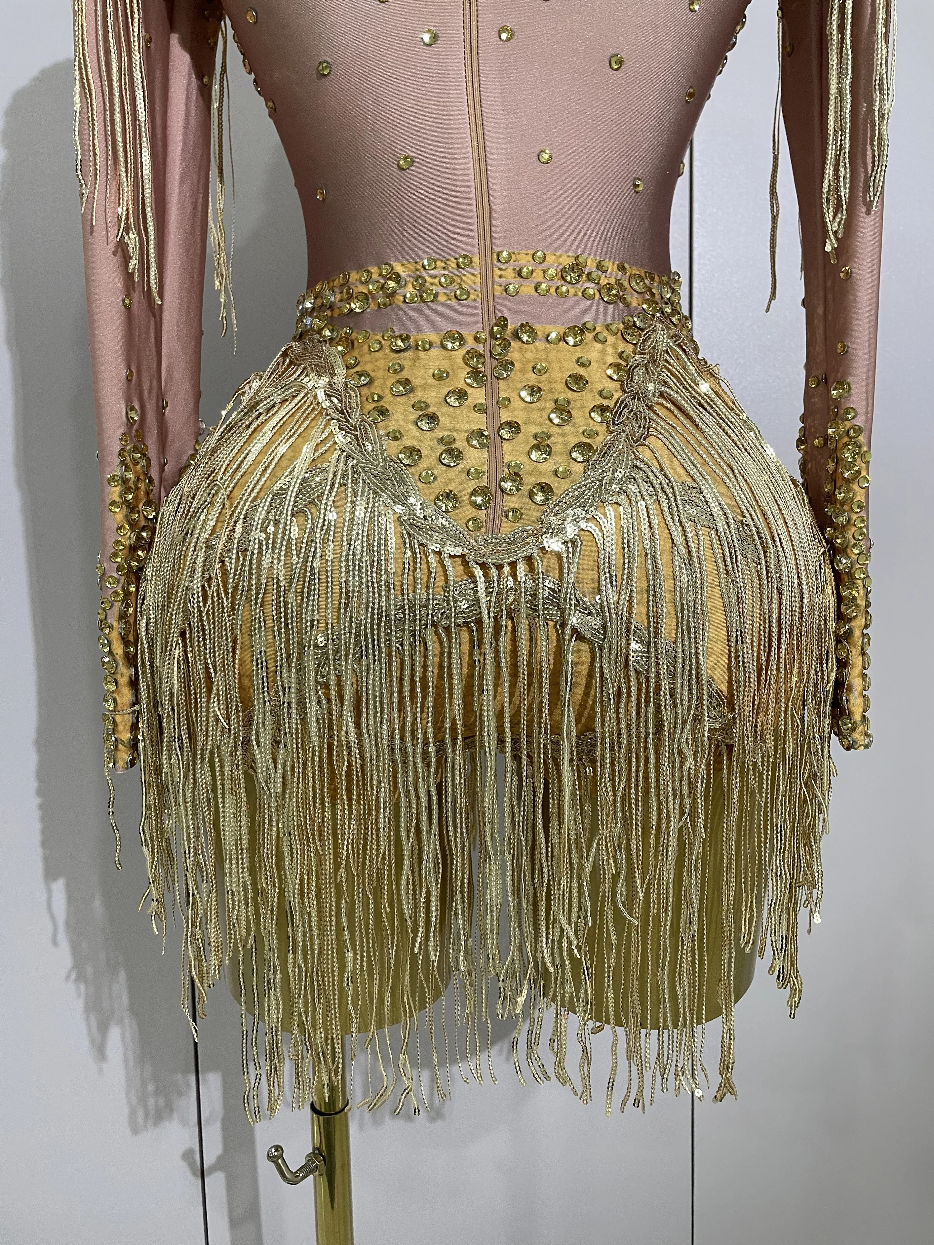 Women Sparkly Rhinestone Sequin Tassel Stretch Bodysuits 2025 New Arrival Birthday Party Nightclub Dj Stage Performance Costume