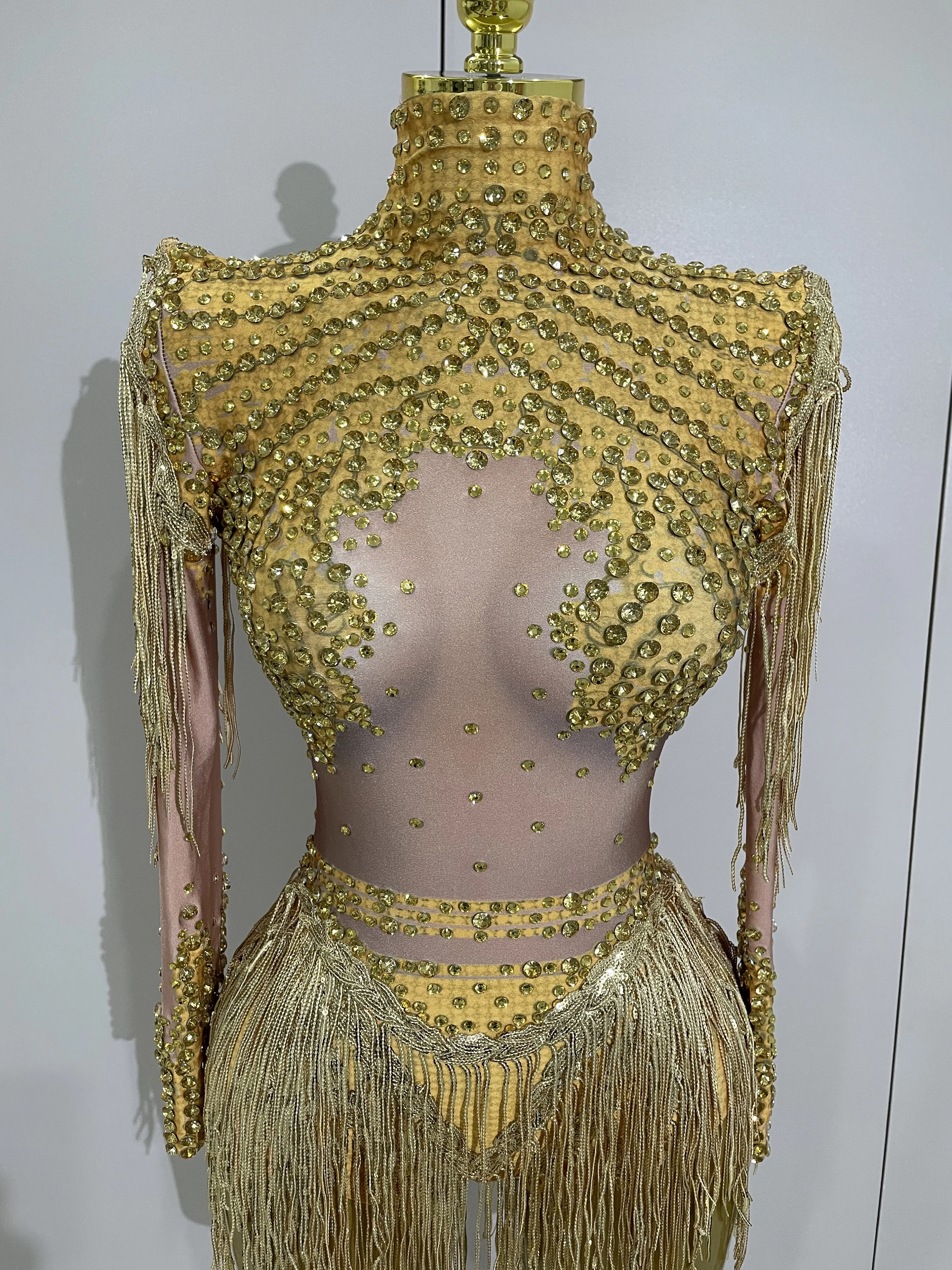 Women Sparkly Rhinestone Sequin Tassel Stretch Bodysuits 2025 New Arrival Birthday Party Nightclub Dj Stage Performance Costume