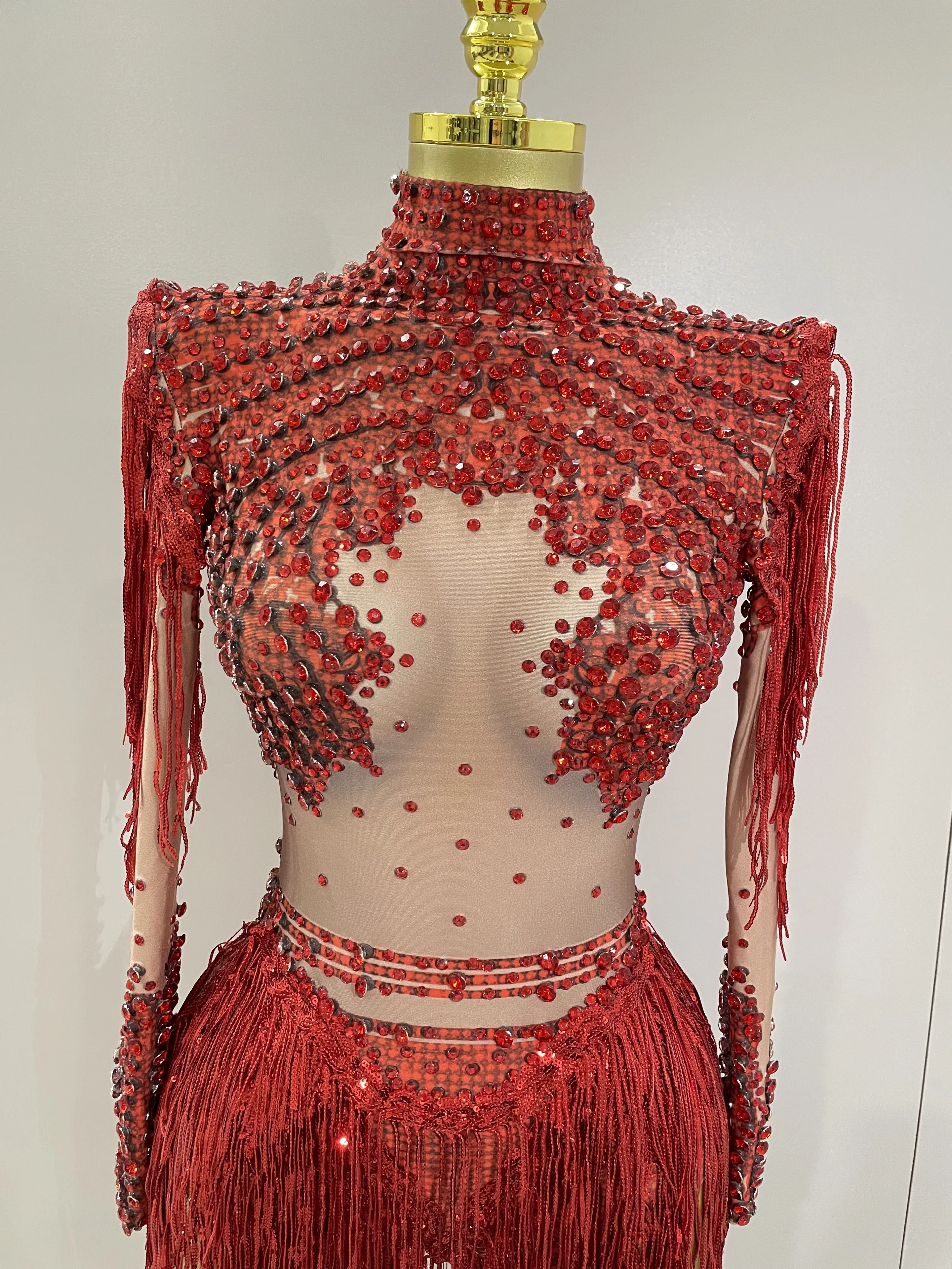 Women Sparkly Rhinestone Sequin Tassel Stretch Bodysuits 2025 New Arrival Birthday Party Nightclub Dj Stage Performance Costume