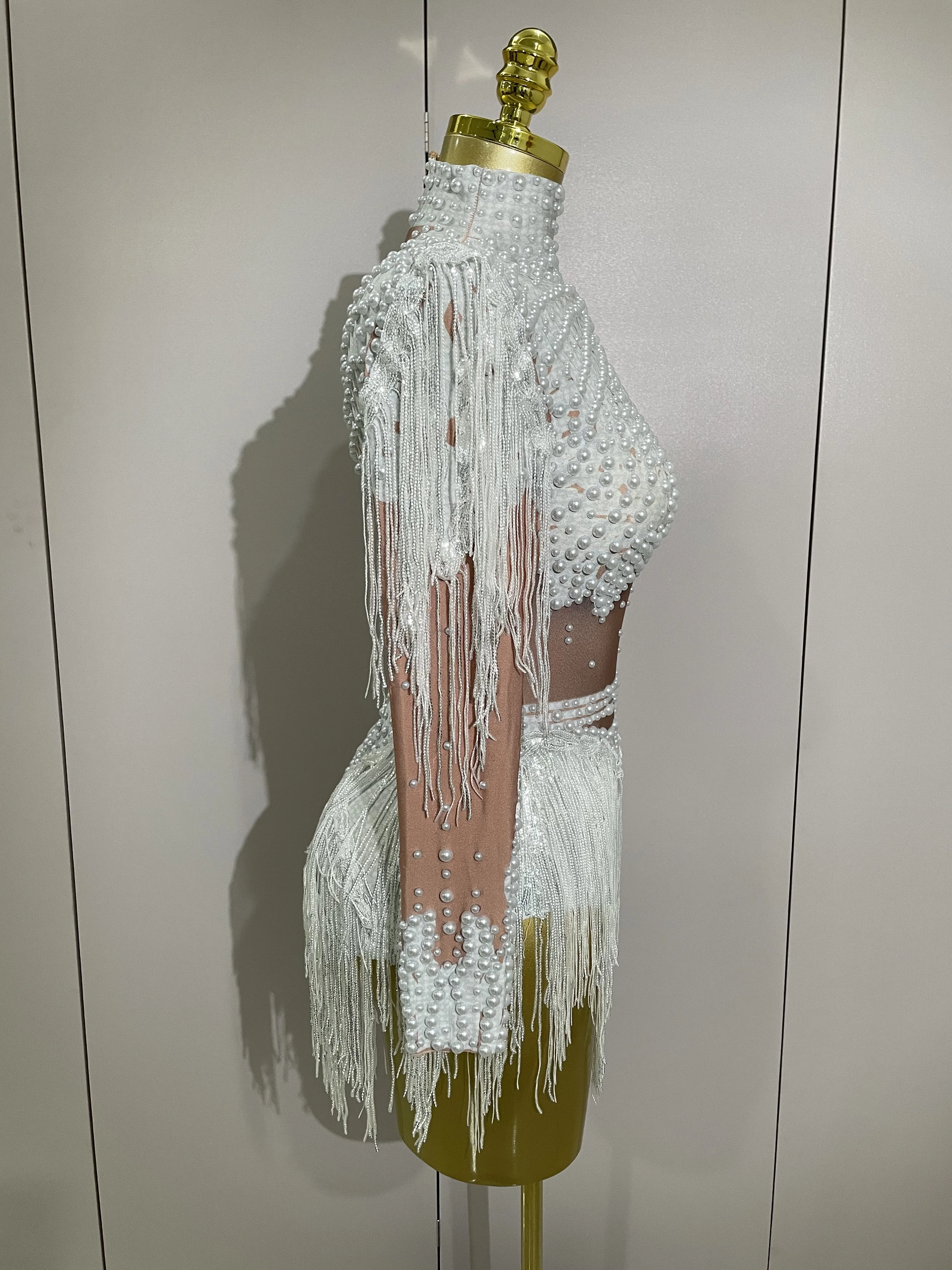 Women Sparkly Rhinestone Sequin Tassel Stretch Bodysuits 2025 New Arrival Birthday Party Nightclub Dj Stage Performance Costume