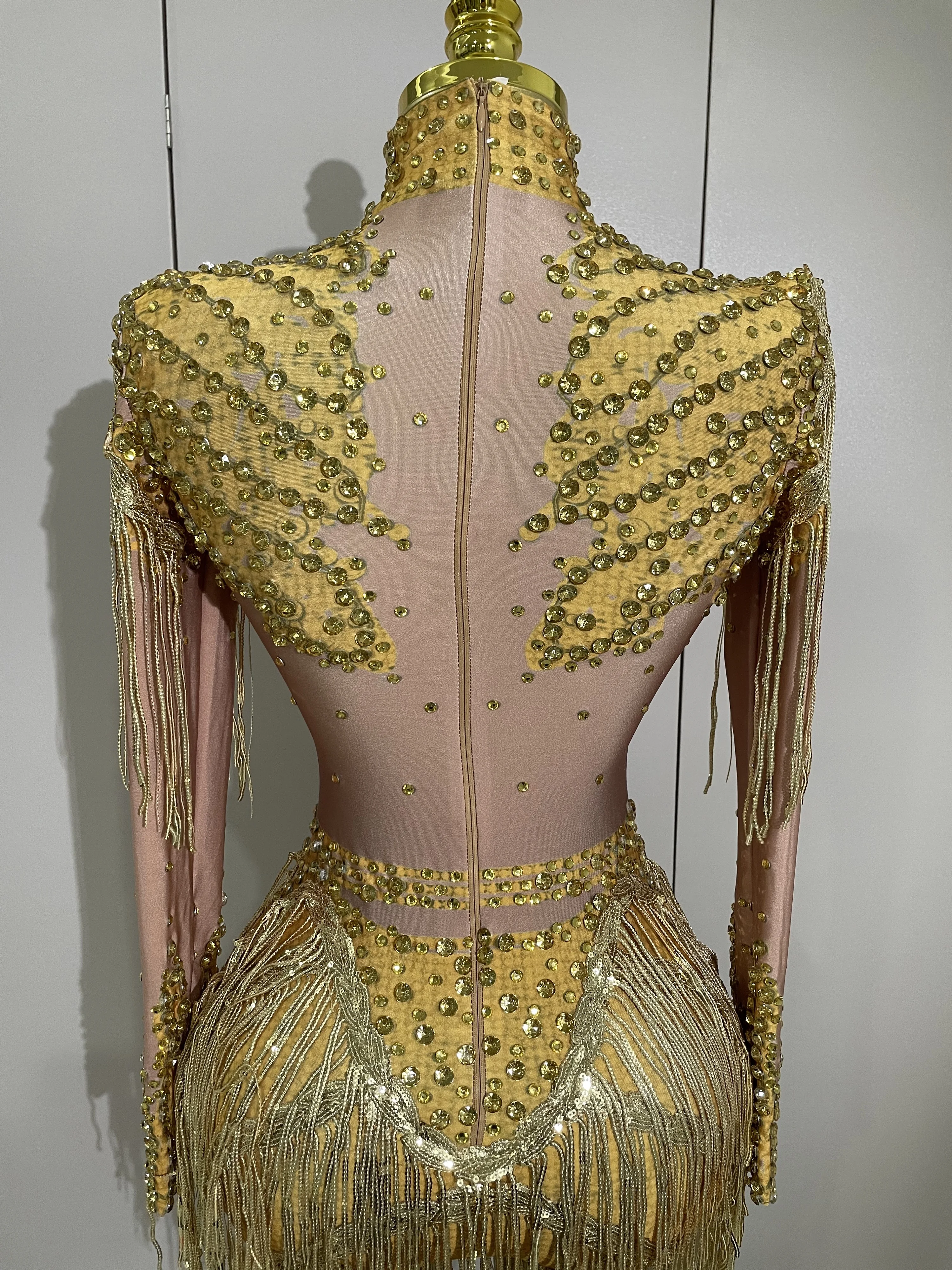 Women Sparkly Rhinestone Sequin Tassel Stretch Bodysuits 2025 New Arrival Birthday Party Nightclub Dj Stage Performance Costume