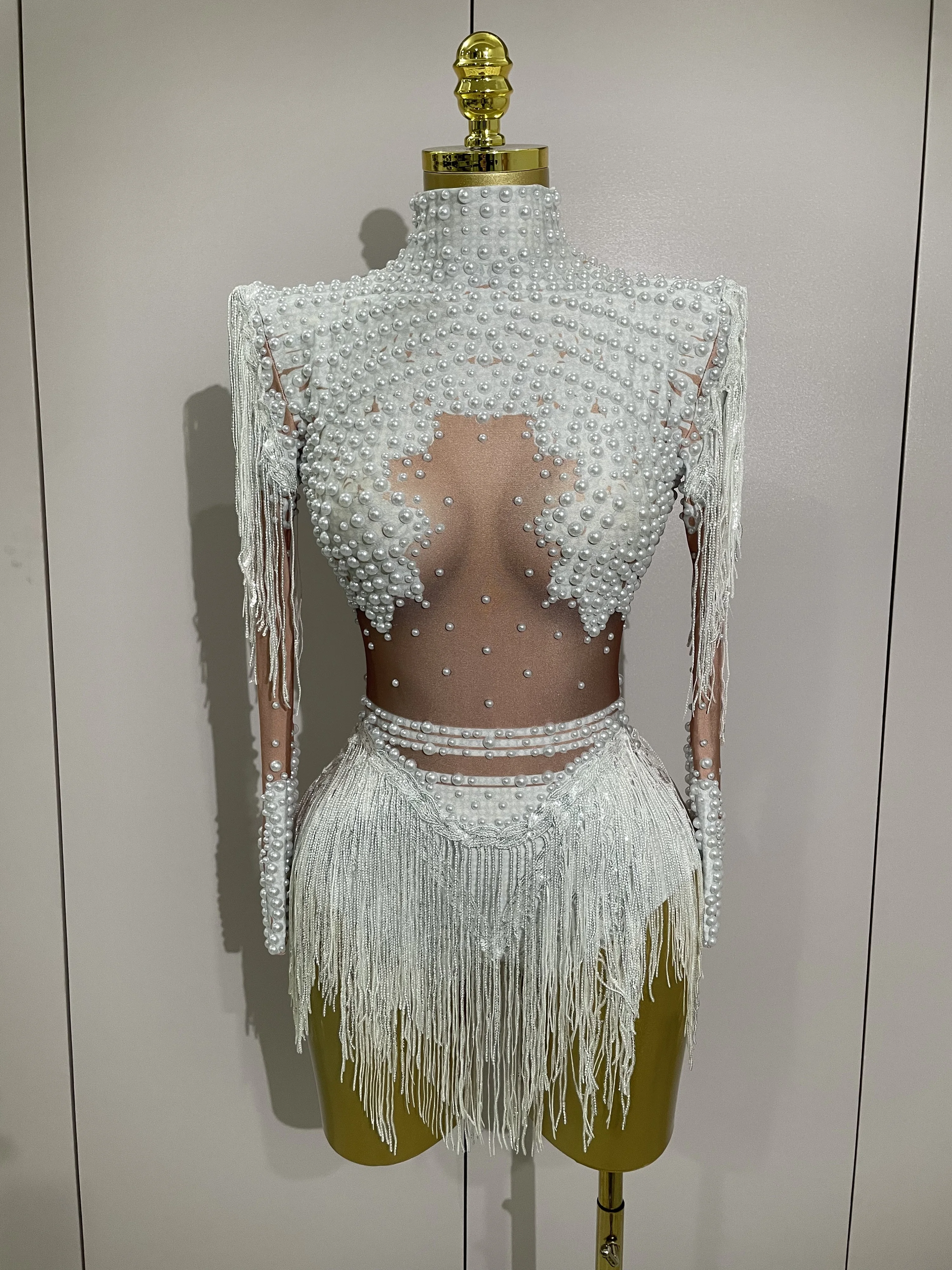 Women Sparkly Rhinestone Sequin Tassel Stretch Bodysuits 2025 New Arrival Birthday Party Nightclub Dj Stage Performance Costume