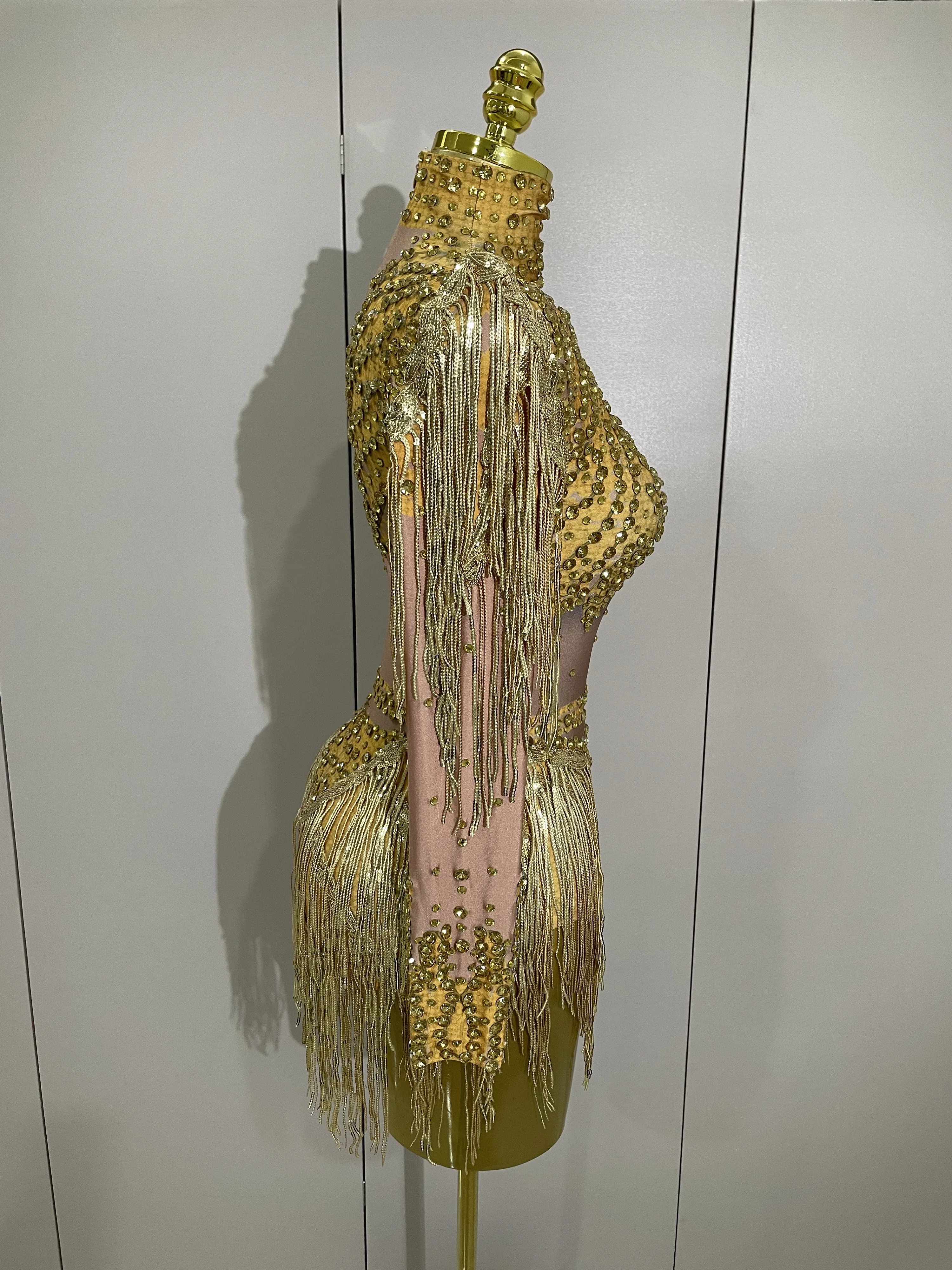 Women Sparkly Rhinestone Sequin Tassel Stretch Bodysuits 2025 New Arrival Birthday Party Nightclub Dj Stage Performance Costume