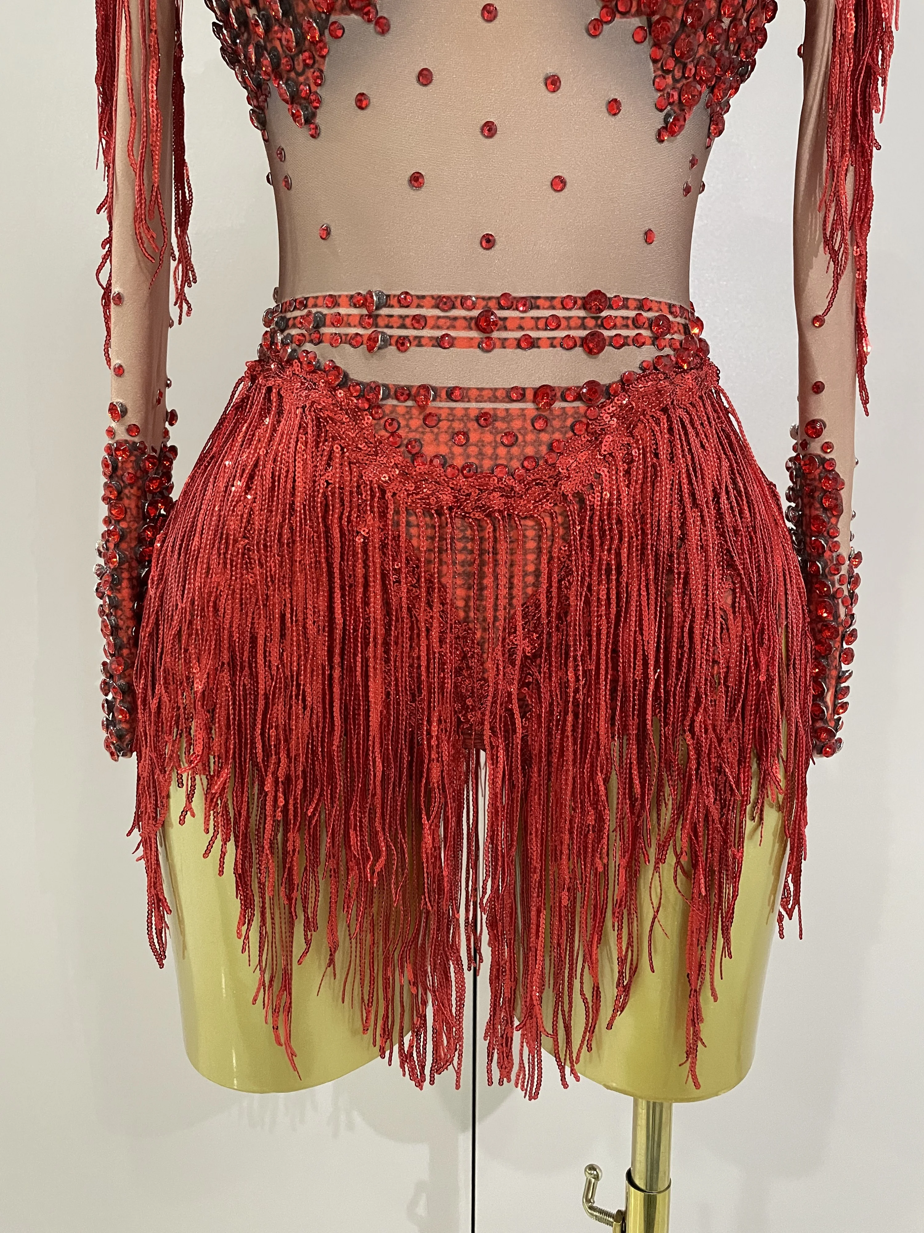 Women Sparkly Rhinestone Sequin Tassel Stretch Bodysuits 2025 New Arrival Birthday Party Nightclub Dj Stage Performance Costume