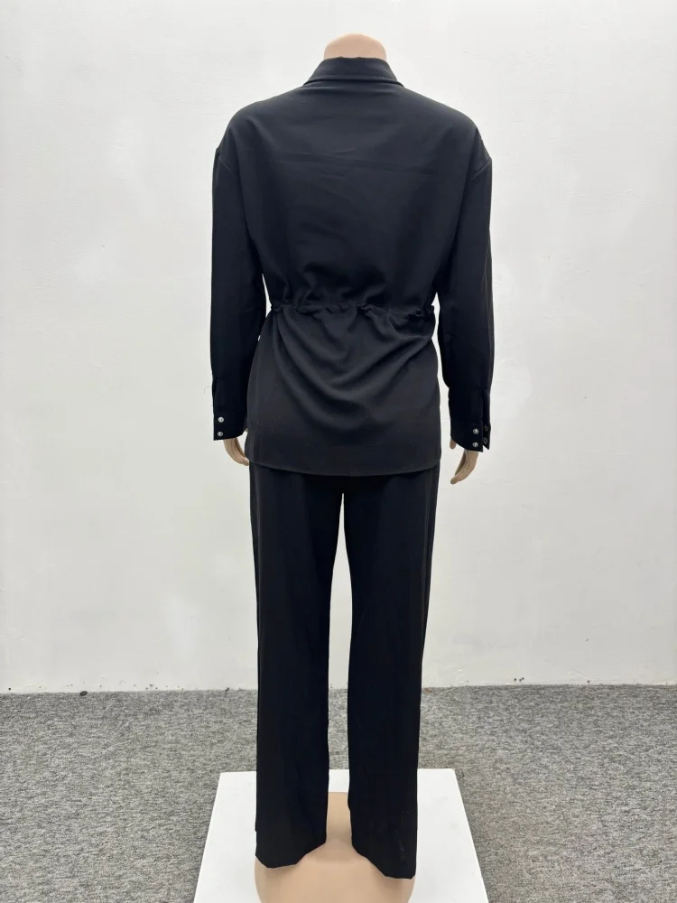 Wmstar Two Piece Set Women Wholesale Stylish Cinched Waist Shirt Long Sleeved Cardigan Long Pants Fancy Club Outfits Summer
