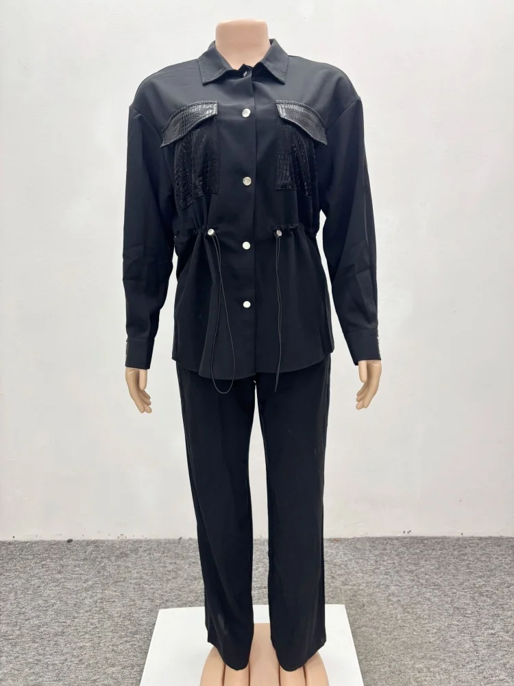 Wmstar Two Piece Set Women Wholesale Stylish Cinched Waist Shirt Long Sleeved Cardigan Long Pants Fancy Club Outfits Summer