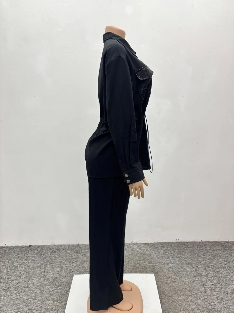 Wmstar Two Piece Set Women Wholesale Stylish Cinched Waist Shirt Long Sleeved Cardigan Long Pants Fancy Club Outfits Summer