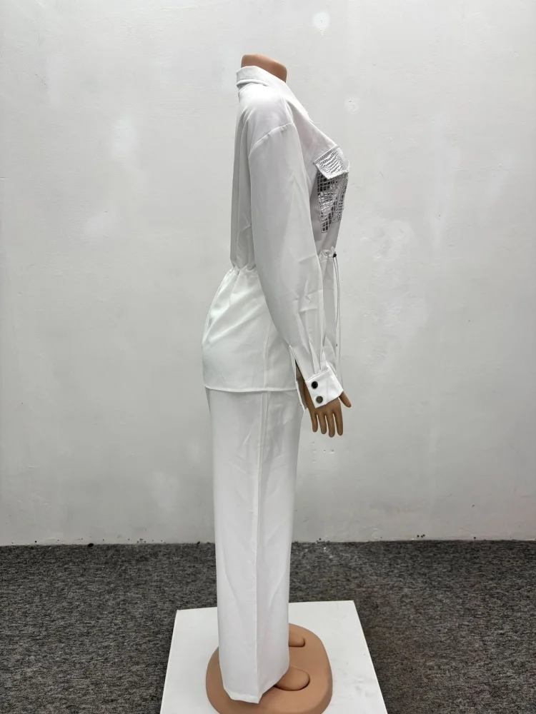 Wmstar Two Piece Set Women Wholesale Stylish Cinched Waist Shirt Long Sleeved Cardigan Long Pants Fancy Club Outfits Summer