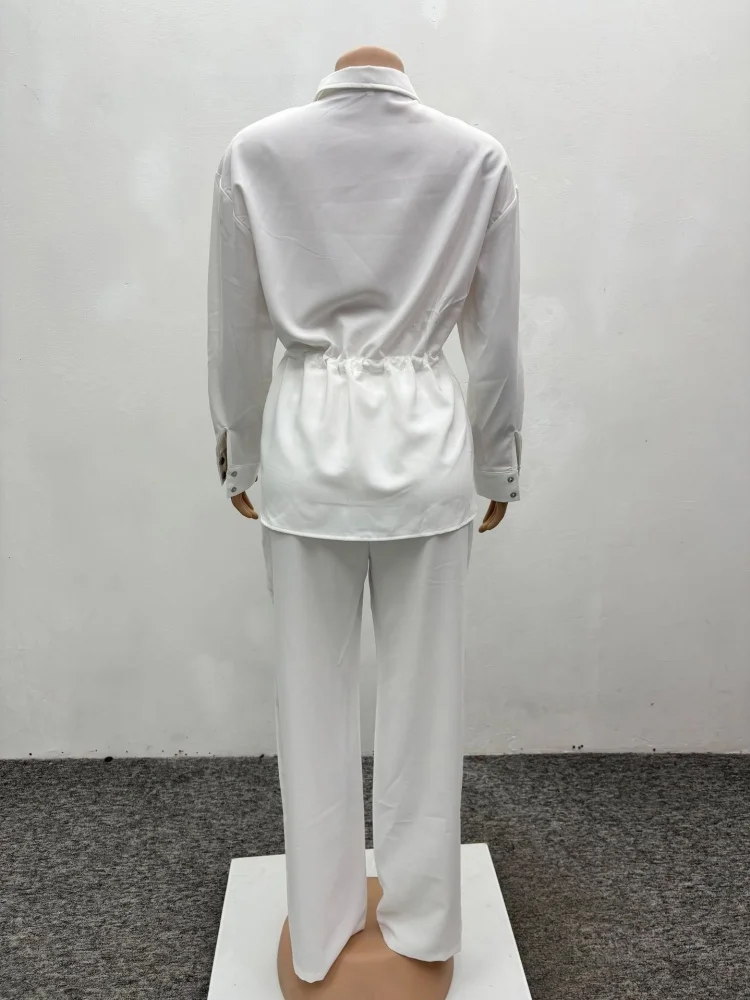 Wmstar Two Piece Set Women Wholesale Stylish Cinched Waist Shirt Long Sleeved Cardigan Long Pants Fancy Club Outfits Summer