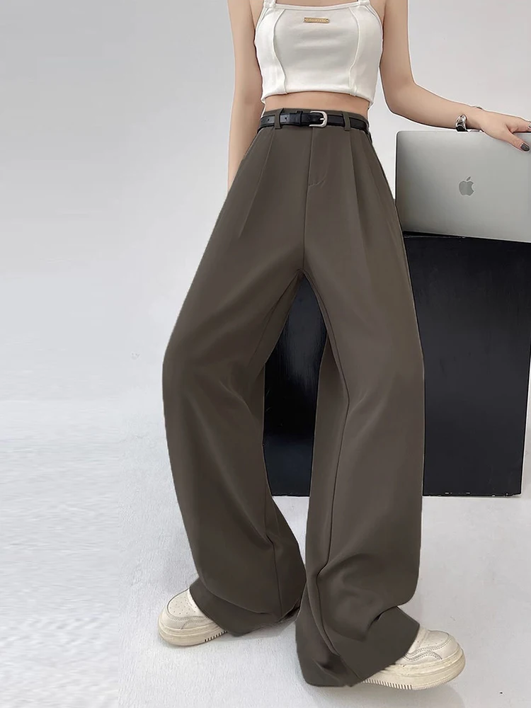 Botvotee Causal Suits Pants for Women Office Elegant Chic Wide Leg High Waisted Black Trousers with Belt Streetwear Y2k Fashion