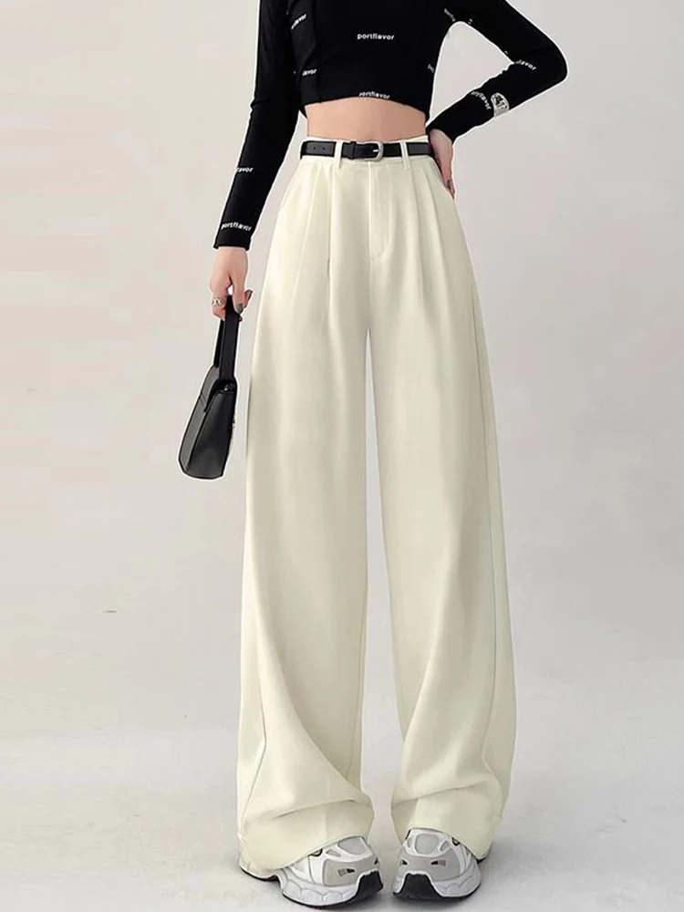 Botvotee Causal Suits Pants for Women Office Elegant Chic Wide Leg High Waisted Black Trousers with Belt Streetwear Y2k Fashion