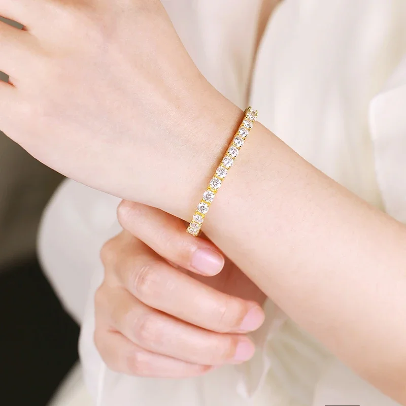 18K Gold Plated Moissanite Tennis Women 3/4/5Mm Classic S925 Sterling Silver Certified Bracelet For Men GRA