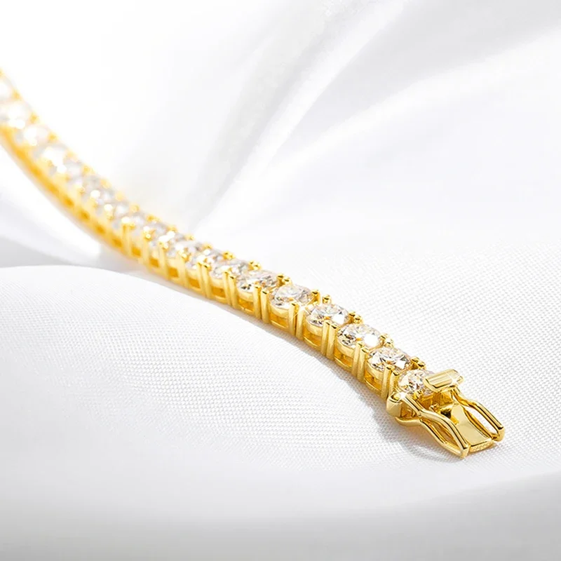 18K Gold Plated Moissanite Tennis Women 3/4/5Mm Classic S925 Sterling Silver Certified Bracelet For Men GRA
