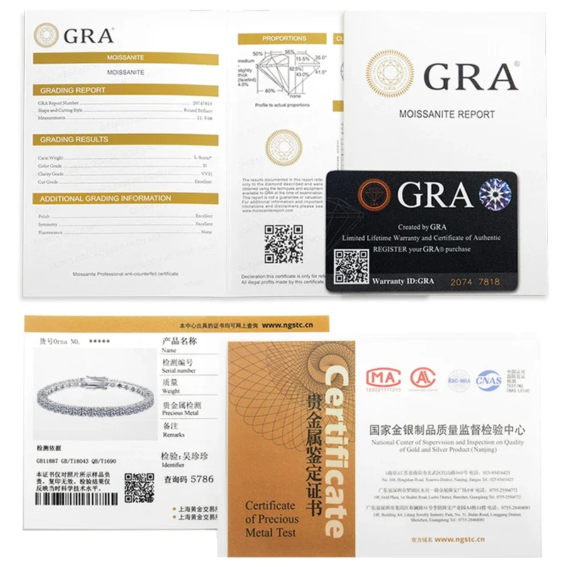 18K Gold Plated Moissanite Tennis Women 3/4/5Mm Classic S925 Sterling Silver Certified Bracelet For Men GRA