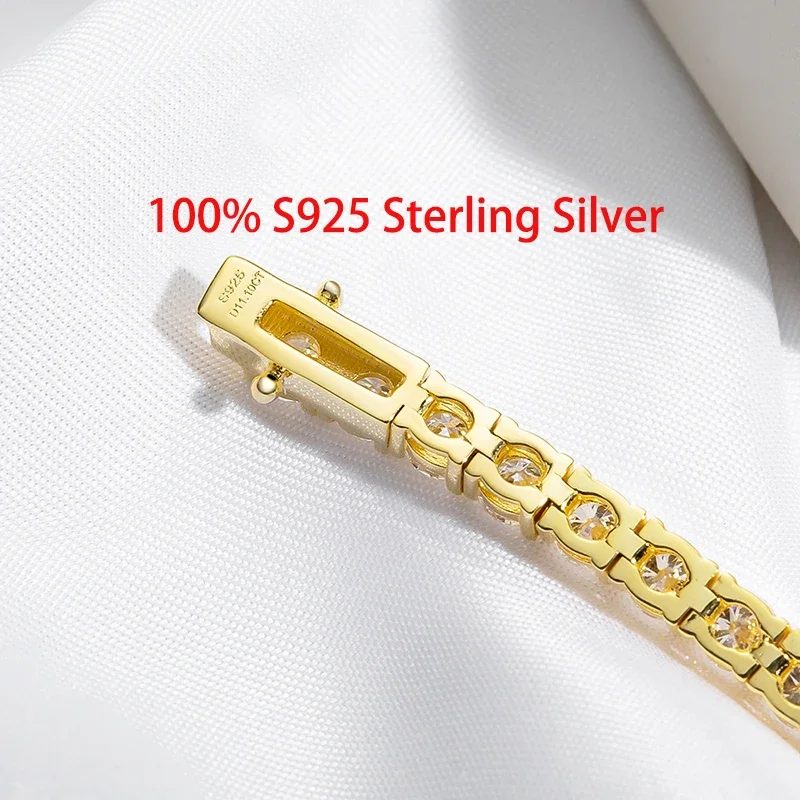 18K Gold Plated Moissanite Tennis Women 3/4/5Mm Classic S925 Sterling Silver Certified Bracelet For Men GRA