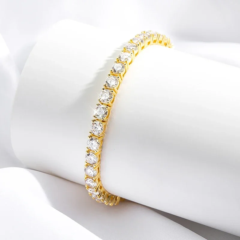 18K Gold Plated Moissanite Tennis Women 3/4/5Mm Classic S925 Sterling Silver Certified Bracelet For Men GRA