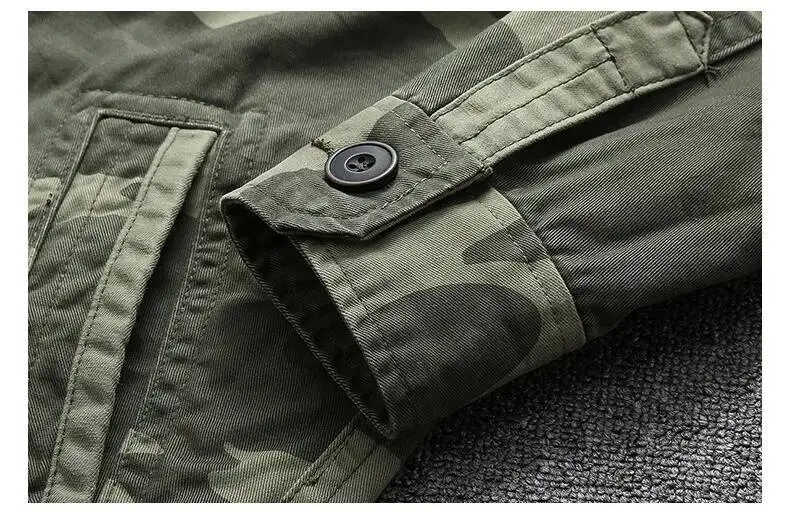 Autumn Men's Military Camouflage Cargo Jackets Multi-Pockets Heavyweight Cotton Outdoor Stand Collar Casual Workwear Jackets Man