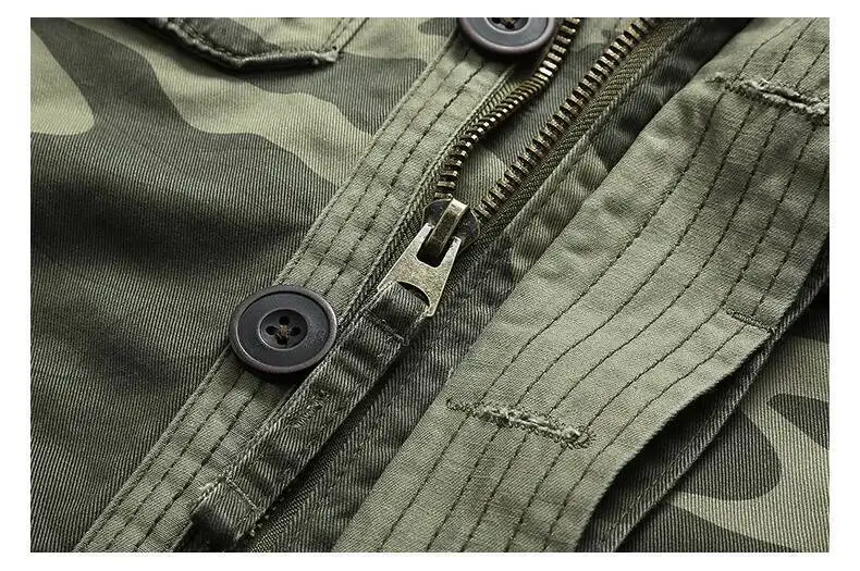 Autumn Men's Military Camouflage Cargo Jackets Multi-Pockets Heavyweight Cotton Outdoor Stand Collar Casual Workwear Jackets Man