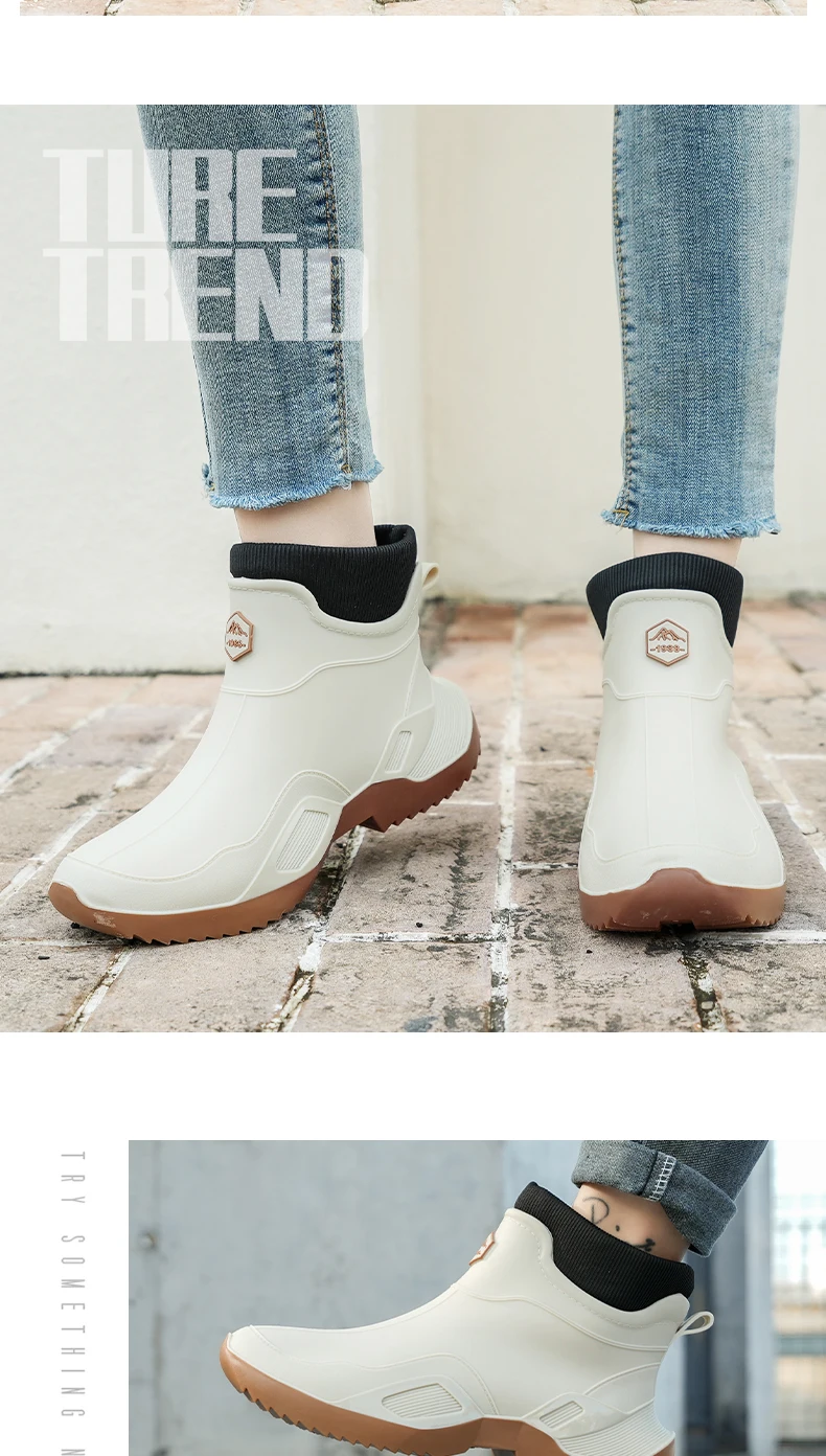 Winter Warm Men's Waterproof Shoes, Women's Short Rain Boots, Fleece-Lined Couple's Rain Shoes