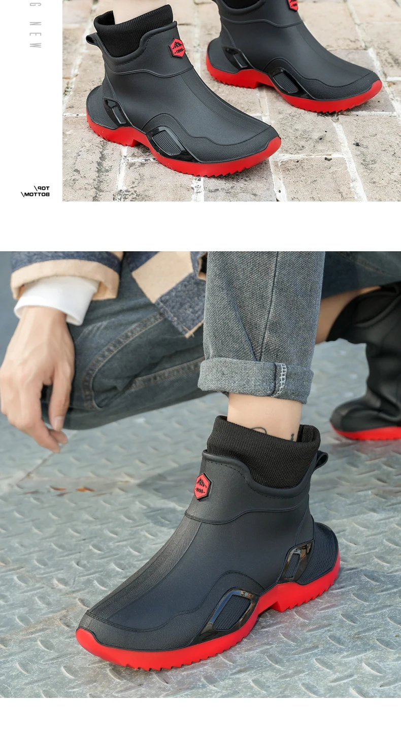 Winter Warm Men's Waterproof Shoes, Women's Short Rain Boots, Fleece-Lined Couple's Rain Shoes