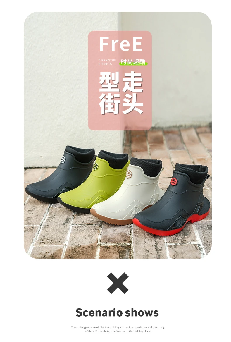 Winter Warm Men's Waterproof Shoes, Women's Short Rain Boots, Fleece-Lined Couple's Rain Shoes