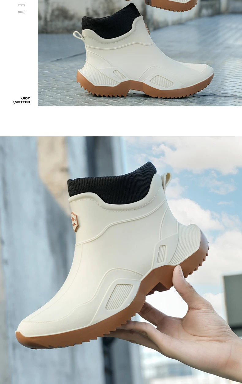 Winter Warm Men's Waterproof Shoes, Women's Short Rain Boots, Fleece-Lined Couple's Rain Shoes