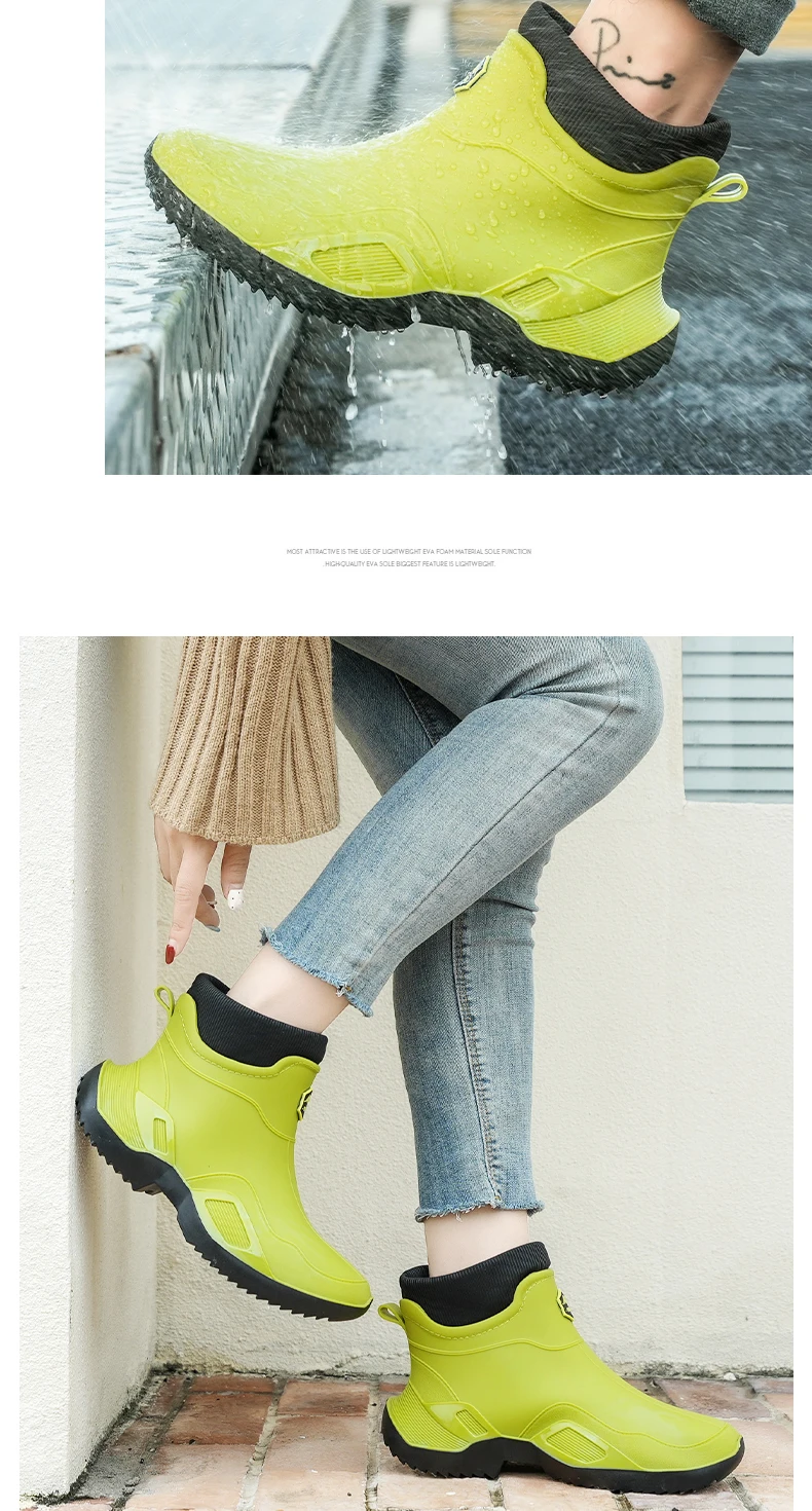 Winter Warm Men's Waterproof Shoes, Women's Short Rain Boots, Fleece-Lined Couple's Rain Shoes