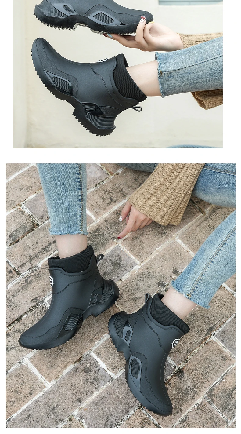 Winter Warm Men's Waterproof Shoes, Women's Short Rain Boots, Fleece-Lined Couple's Rain Shoes
