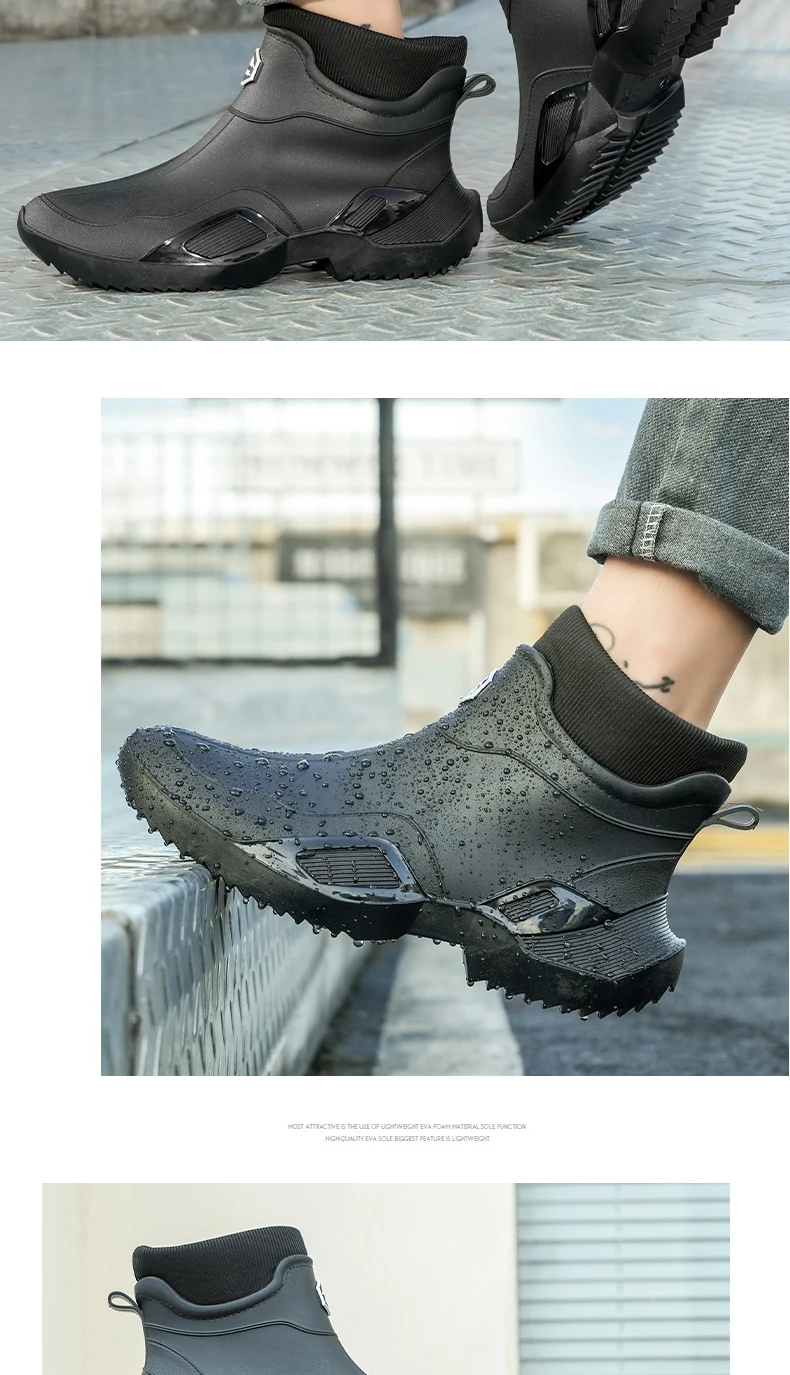 Winter Warm Men's Waterproof Shoes, Women's Short Rain Boots, Fleece-Lined Couple's Rain Shoes