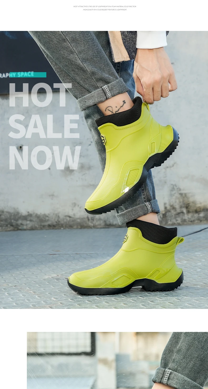 Winter Warm Men's Waterproof Shoes, Women's Short Rain Boots, Fleece-Lined Couple's Rain Shoes
