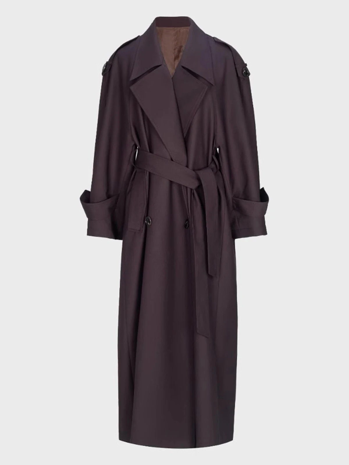 Lautaro Spring Autumn Oversized Khaki Extra Long Dark Purple Trench Coat for Women Double Breasted Elegant Luxury Overcoat 2025
