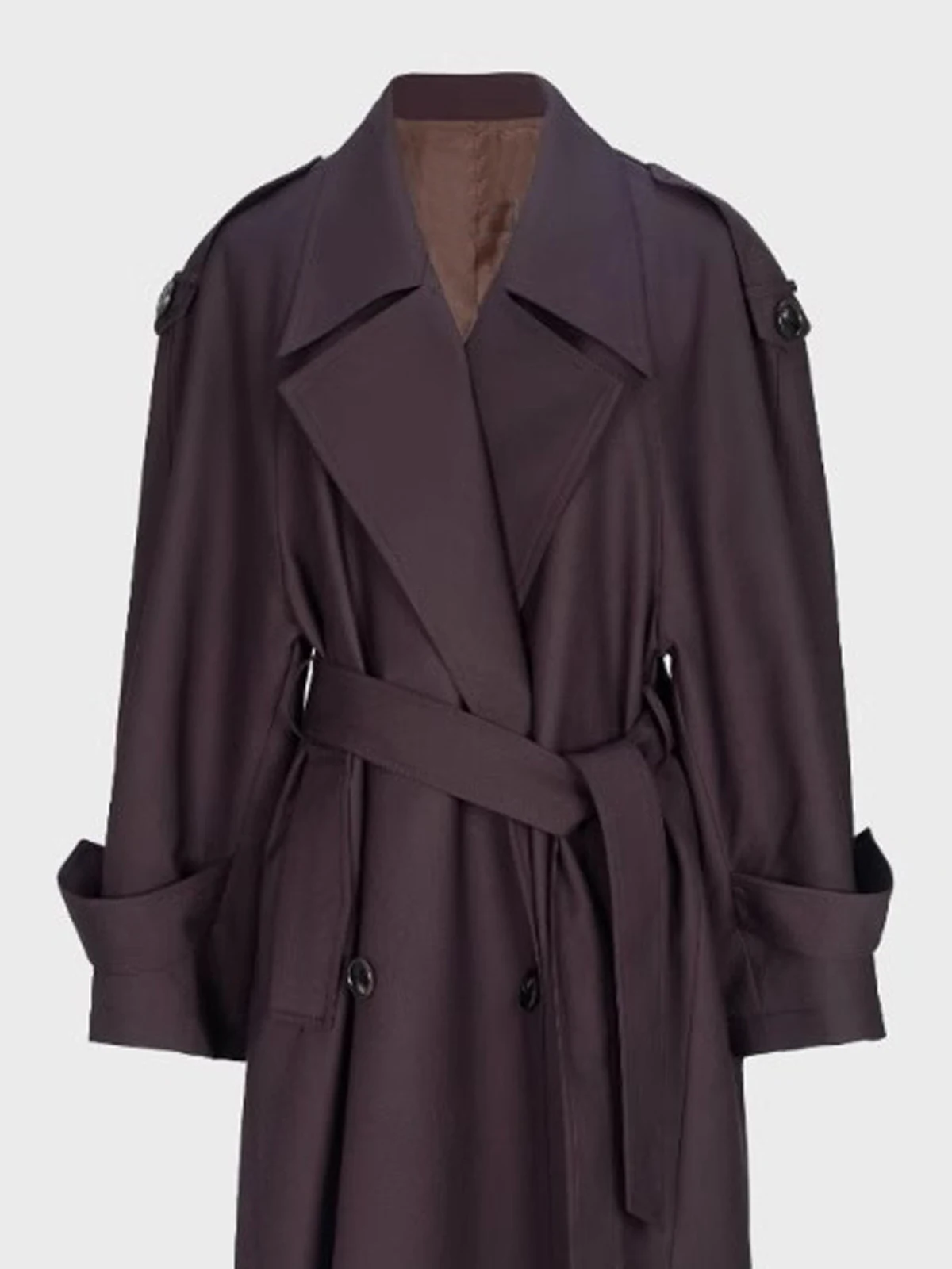 Lautaro Spring Autumn Oversized Khaki Extra Long Dark Purple Trench Coat for Women Double Breasted Elegant Luxury Overcoat 2025