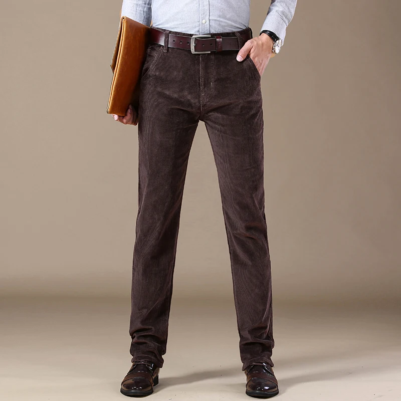 2025 Autumn New Corduroy Pants Men's Cotton Thick Slim Straight Elastic Business Casual Trousers Fashion Khaki Male Clothes