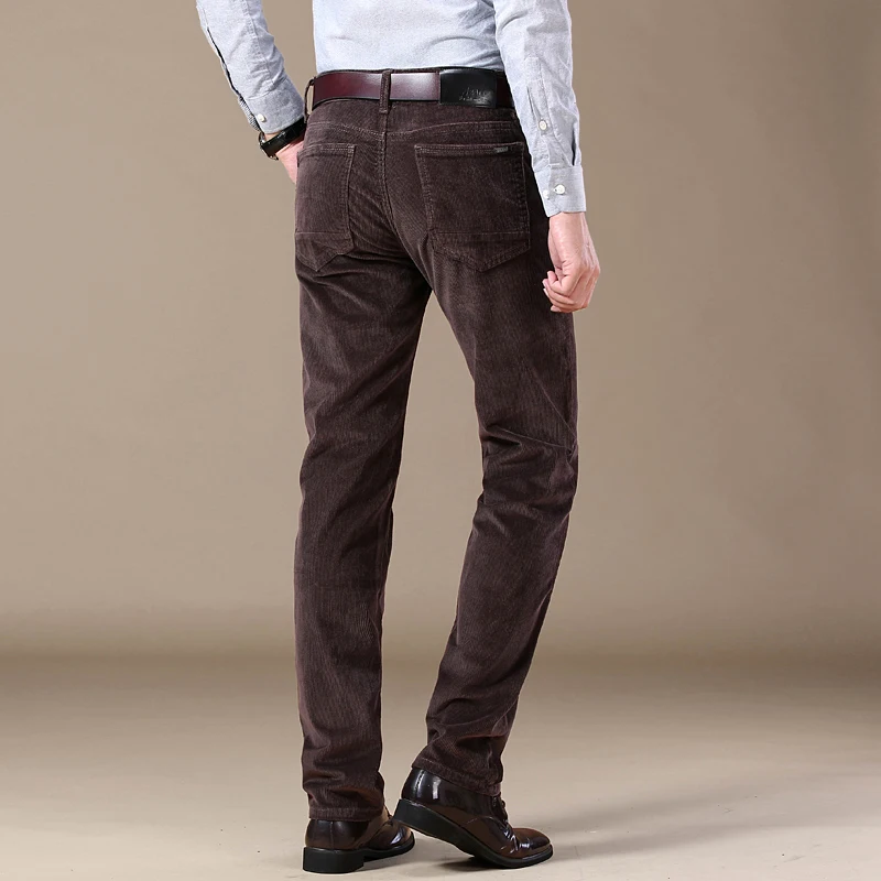 2025 Autumn New Corduroy Pants Men's Cotton Thick Slim Straight Elastic Business Casual Trousers Fashion Khaki Male Clothes