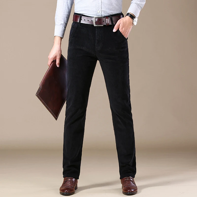 2025 Autumn New Corduroy Pants Men's Cotton Thick Slim Straight Elastic Business Casual Trousers Fashion Khaki Male Clothes