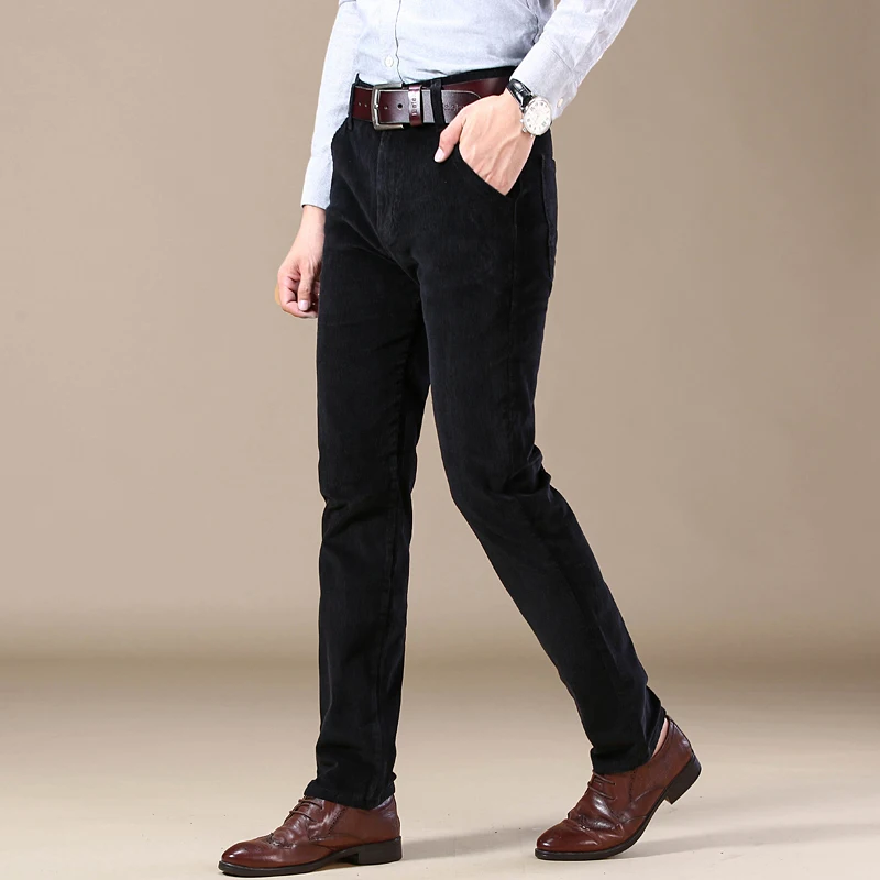 2025 Autumn New Corduroy Pants Men's Cotton Thick Slim Straight Elastic Business Casual Trousers Fashion Khaki Male Clothes