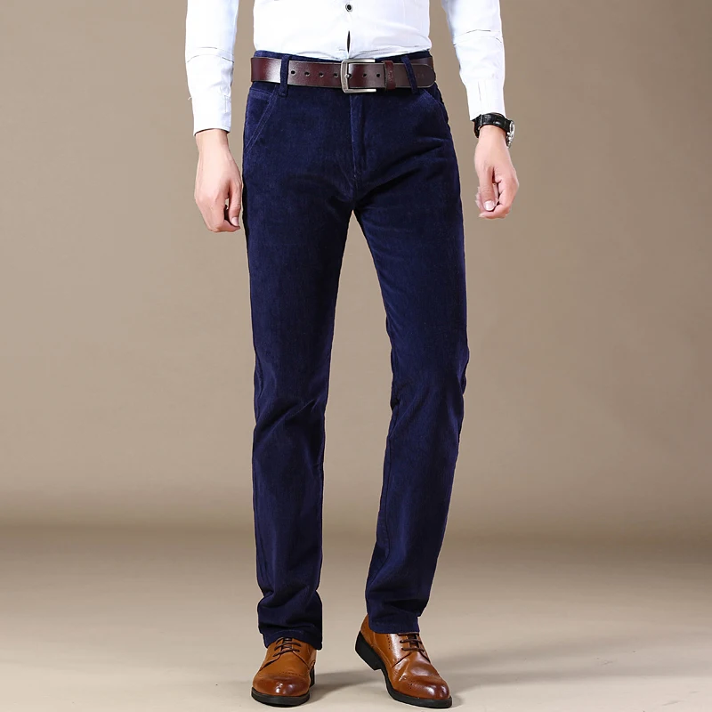2025 Autumn New Corduroy Pants Men's Cotton Thick Slim Straight Elastic Business Casual Trousers Fashion Khaki Male Clothes