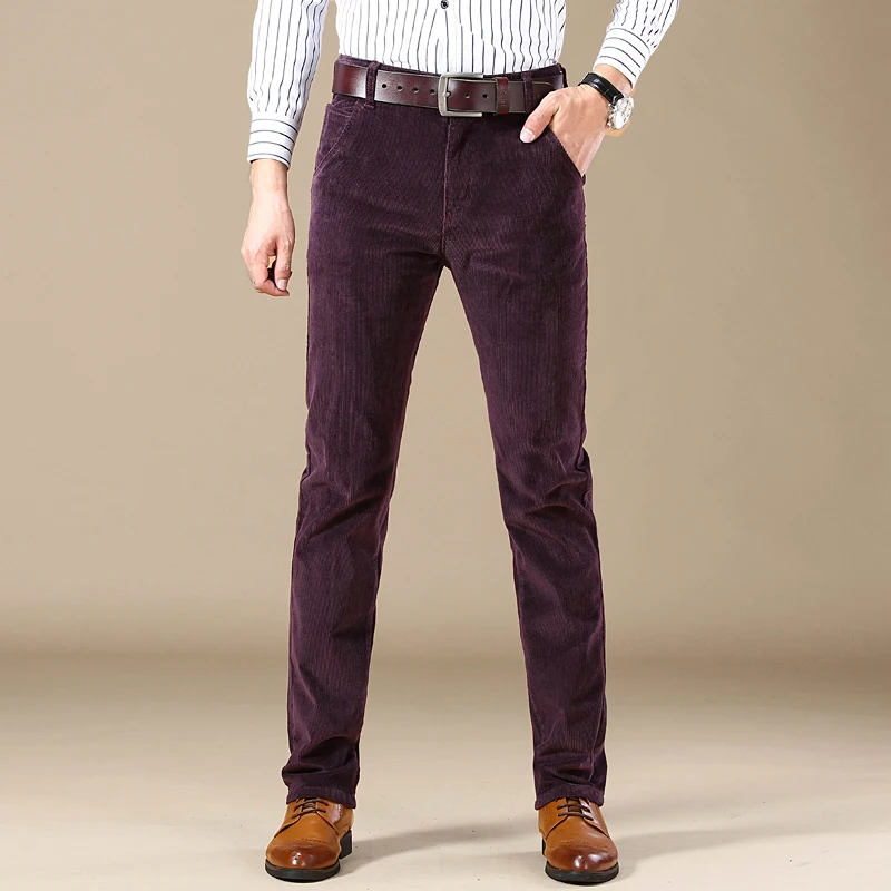 2025 Autumn New Corduroy Pants Men's Cotton Thick Slim Straight Elastic Business Casual Trousers Fashion Khaki Male Clothes